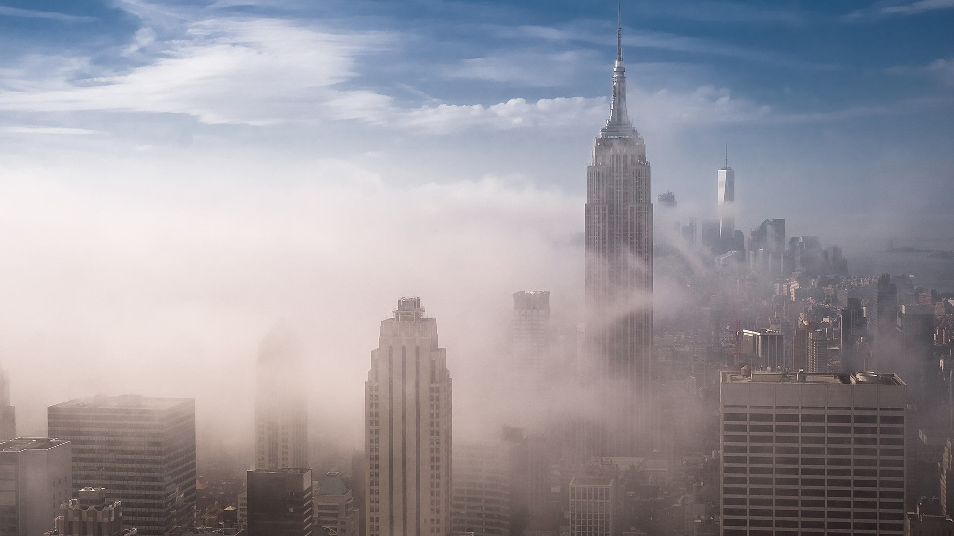 architecture, nature, new york city, travel destinations, empire state building, urban skyline, no people, built structure, tall - high, day, pollution, HD Wallpaper