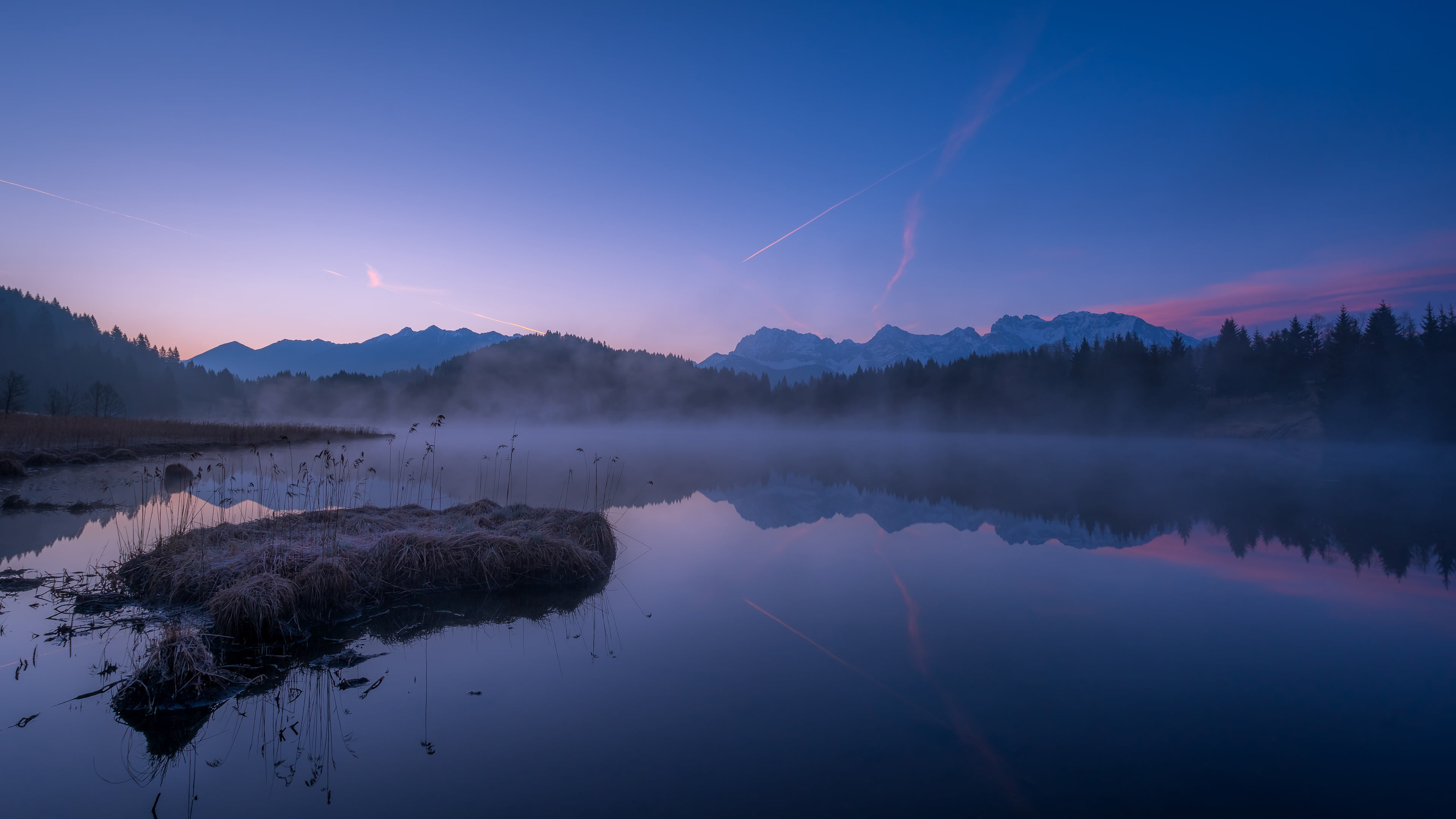 lake, sky, dawn, morning, cloud - sky, night, misty, blue hour, twilight, tranquil scene, scenics - nature, blue landscape, mountain range, mountain, reflection lake, HD Wallpaper