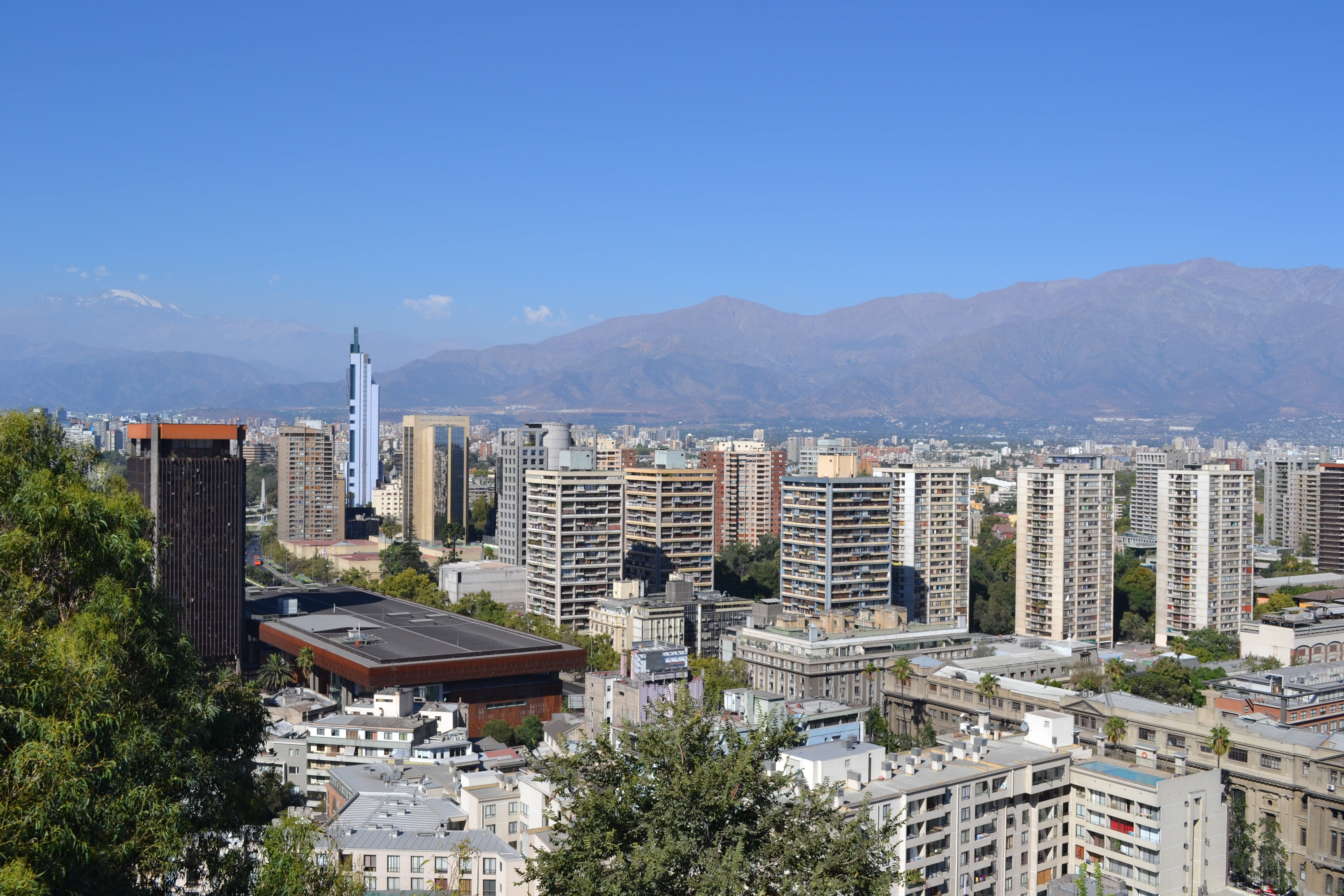 tree, nature, santiago, mountain, clear sky, aerial, built structure, office building exterior, urban Skyline, urban, photo, residential district, sky, HD Wallpaper