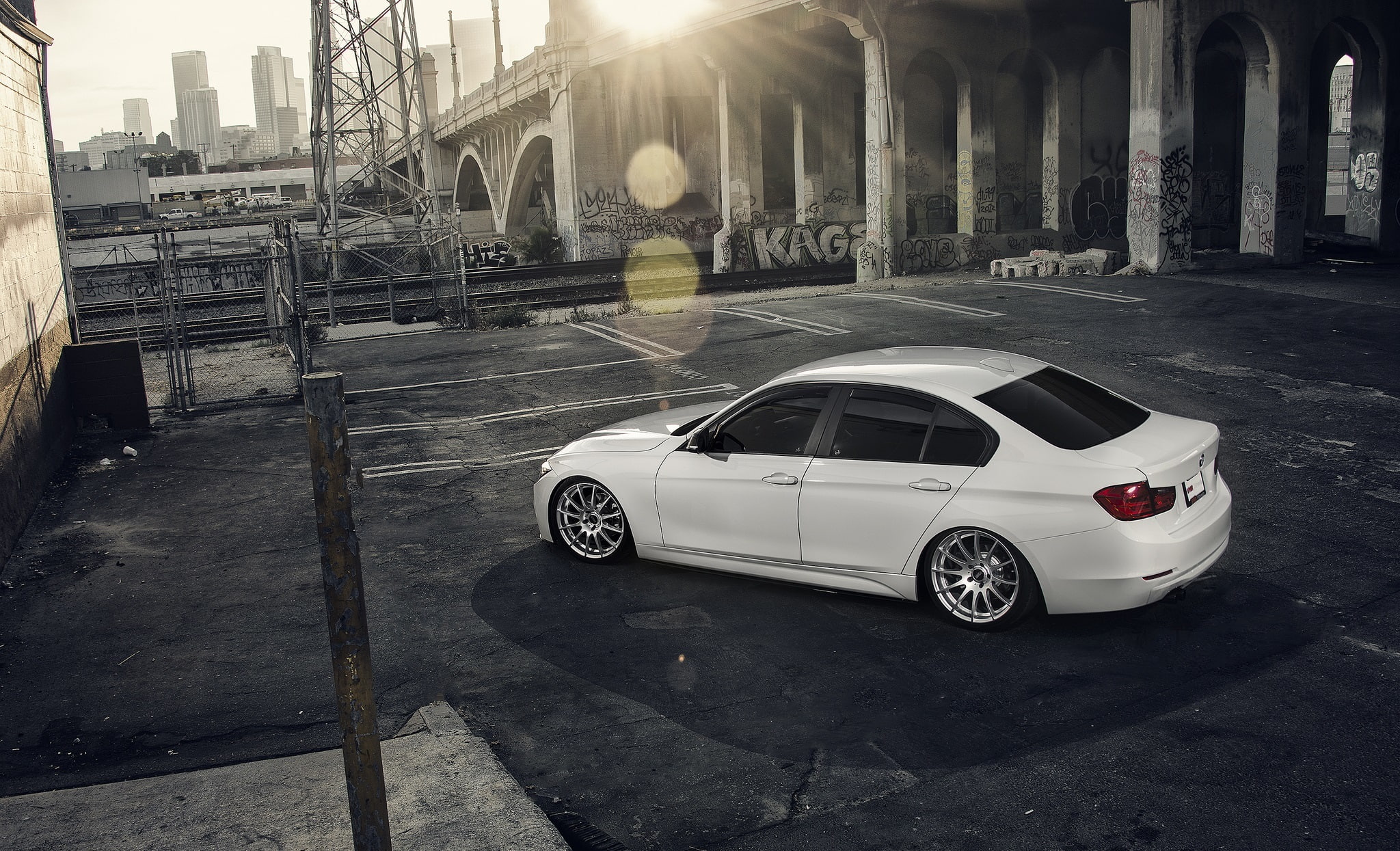 VMR, 328i, White, Wheels, BMW, F30, Sun, Back, 1080P, City, Alpine, HD Wallpaper