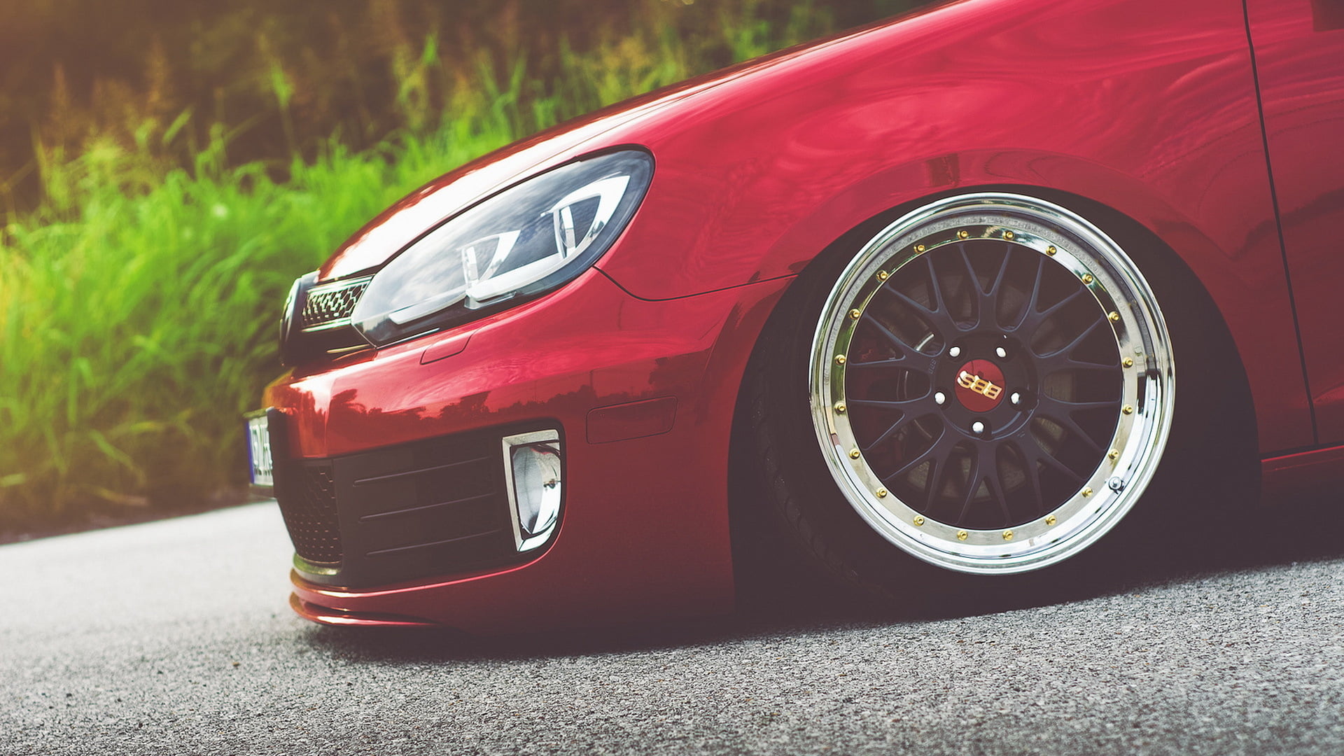 vintage car, city, wheel, car, close-up, tire, reflection, mk6, red, day, stationary, motor vehicle, bbs, outdoors, gti, retro styled, number, nature, mode of transportation, HD Wallpaper