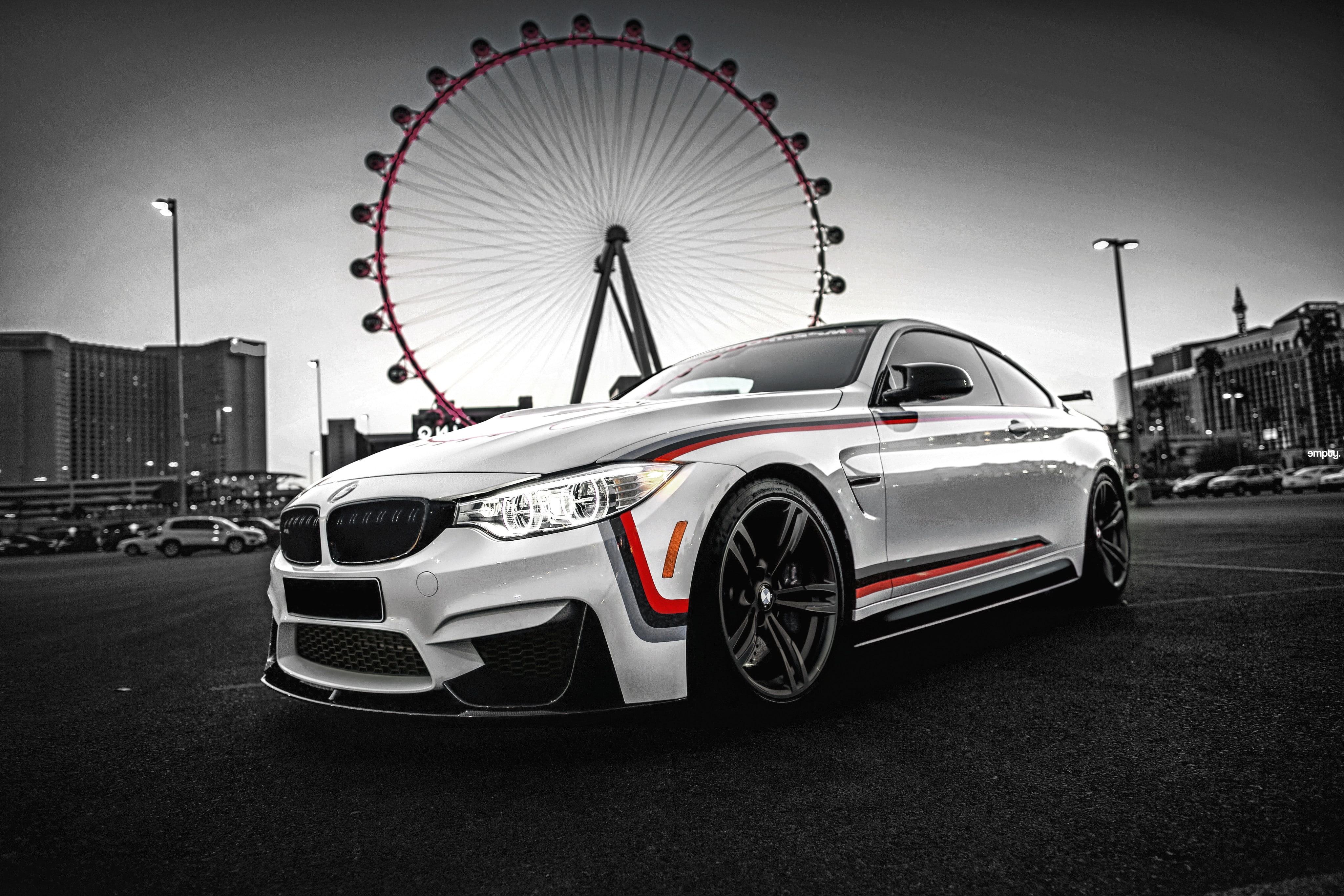 BMW, city, architecture, built structure, day, land vehicle, ferris wheel, transportation, nature, outdoors, travel, car, amusement park ride, sky, amusement park, HD Wallpaper