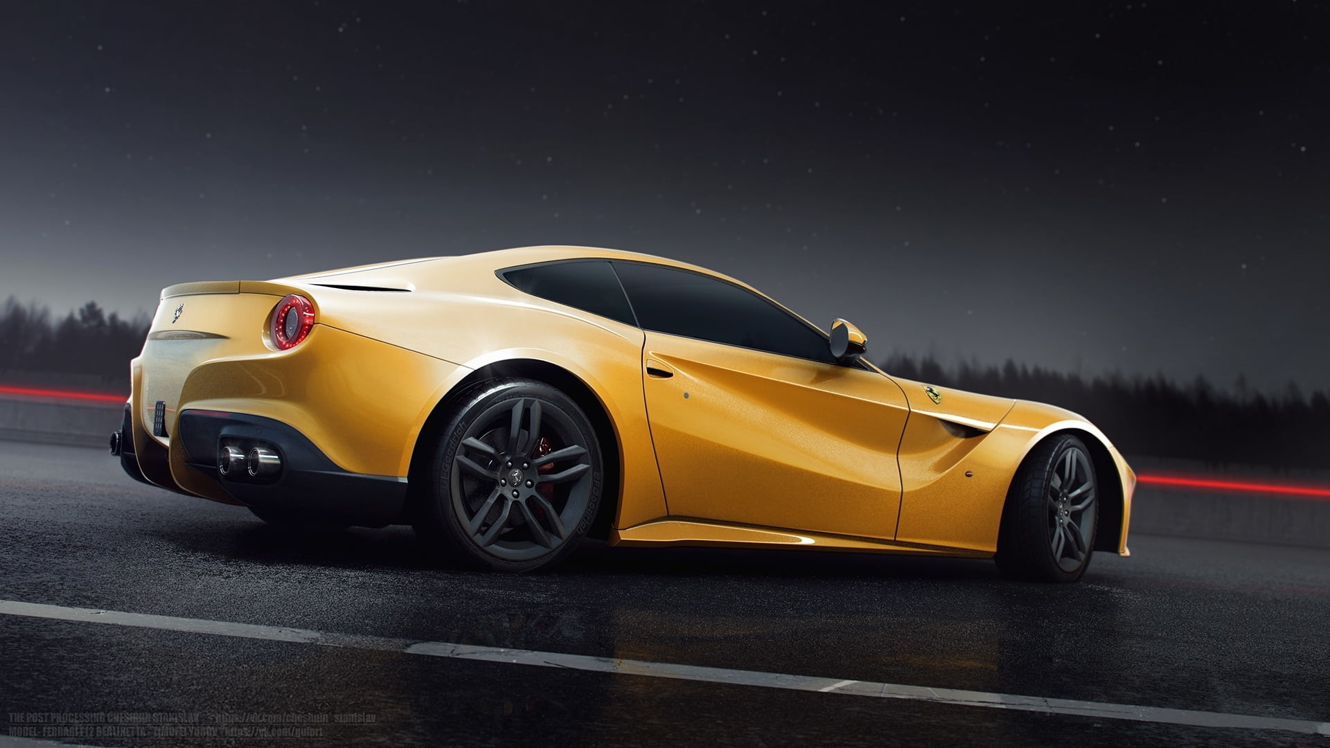no people, Ferrari, Rain, car, sky, symbol, Rear, motion, Berlinetta, night, retro styled, luxury, Road, Sun, 1080P, motor vehicle, land vehicle, mode of transportation, HD Wallpaper