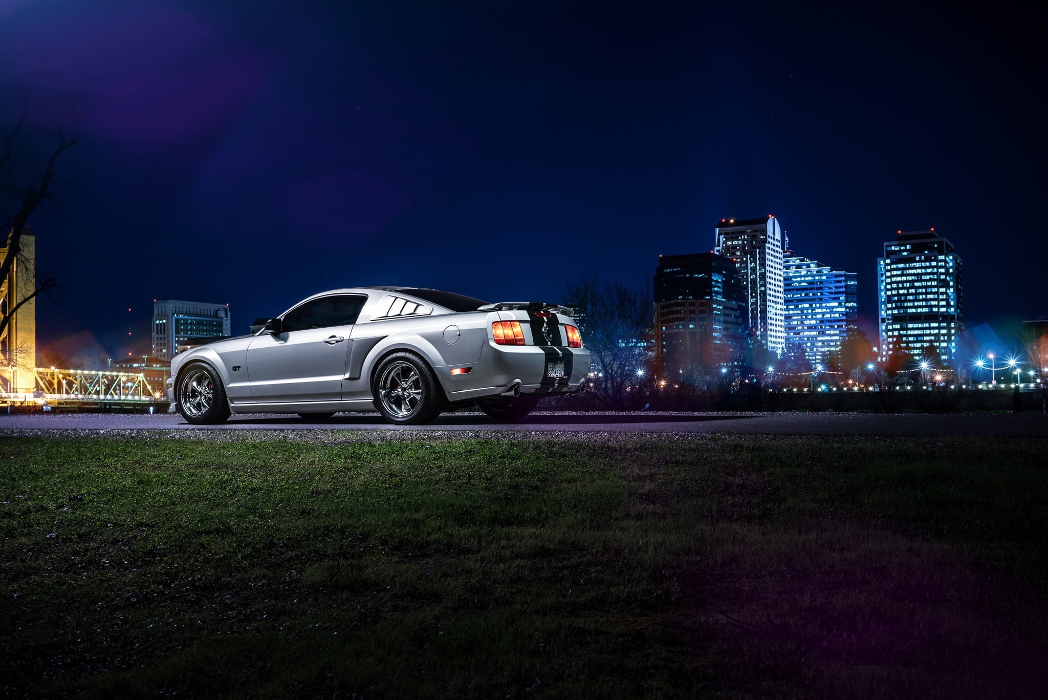 Mustang, 1080P, Dark, Nigth, Ford, American, Rear, Downtown, Muscle, Car, HD Wallpaper