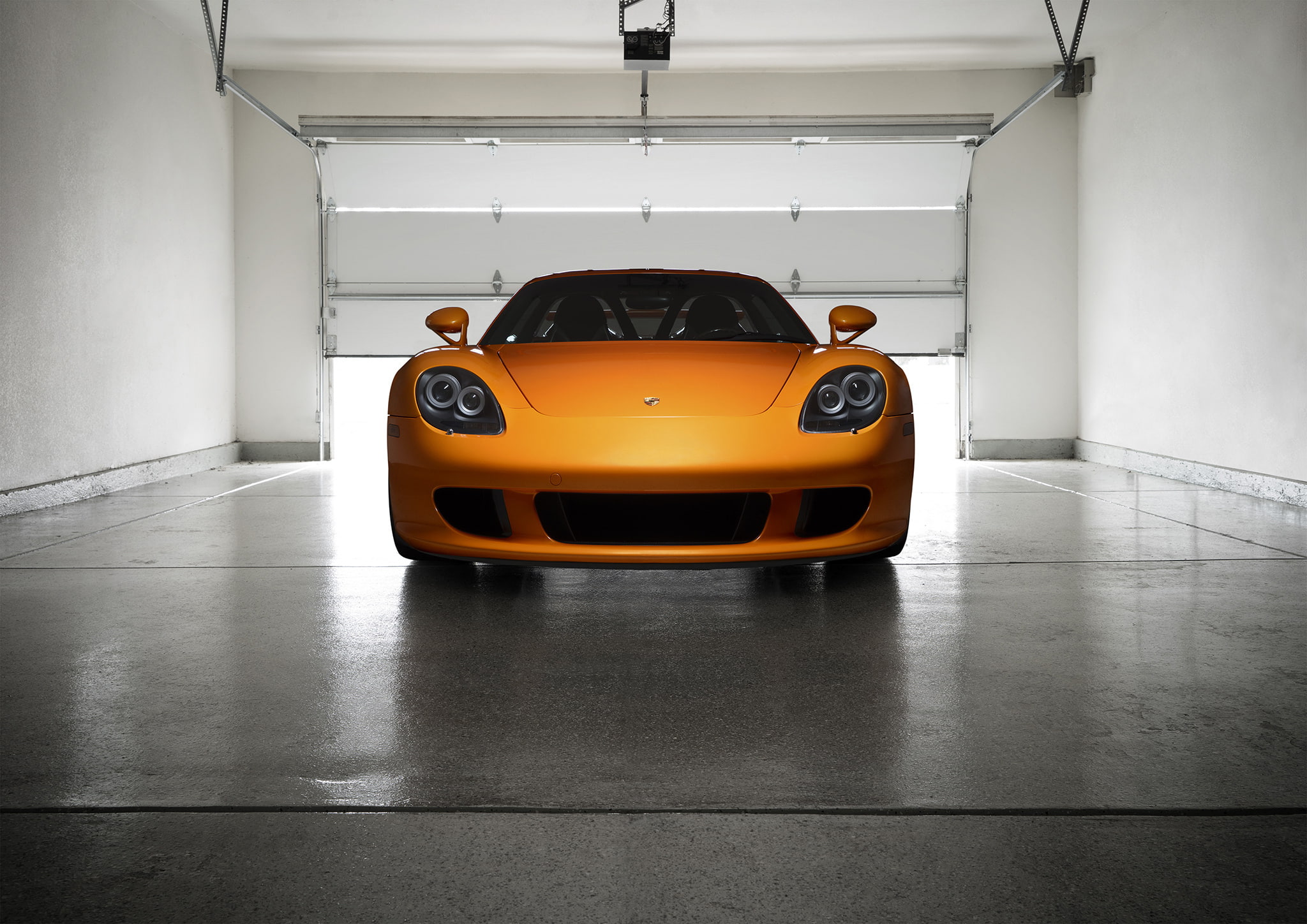 Garage, 1080P, Borealis, Exotic, Nigth, Carrera, Porsche, Arancio, Orange, Supercar, Ligth, Front, HD Wallpaper