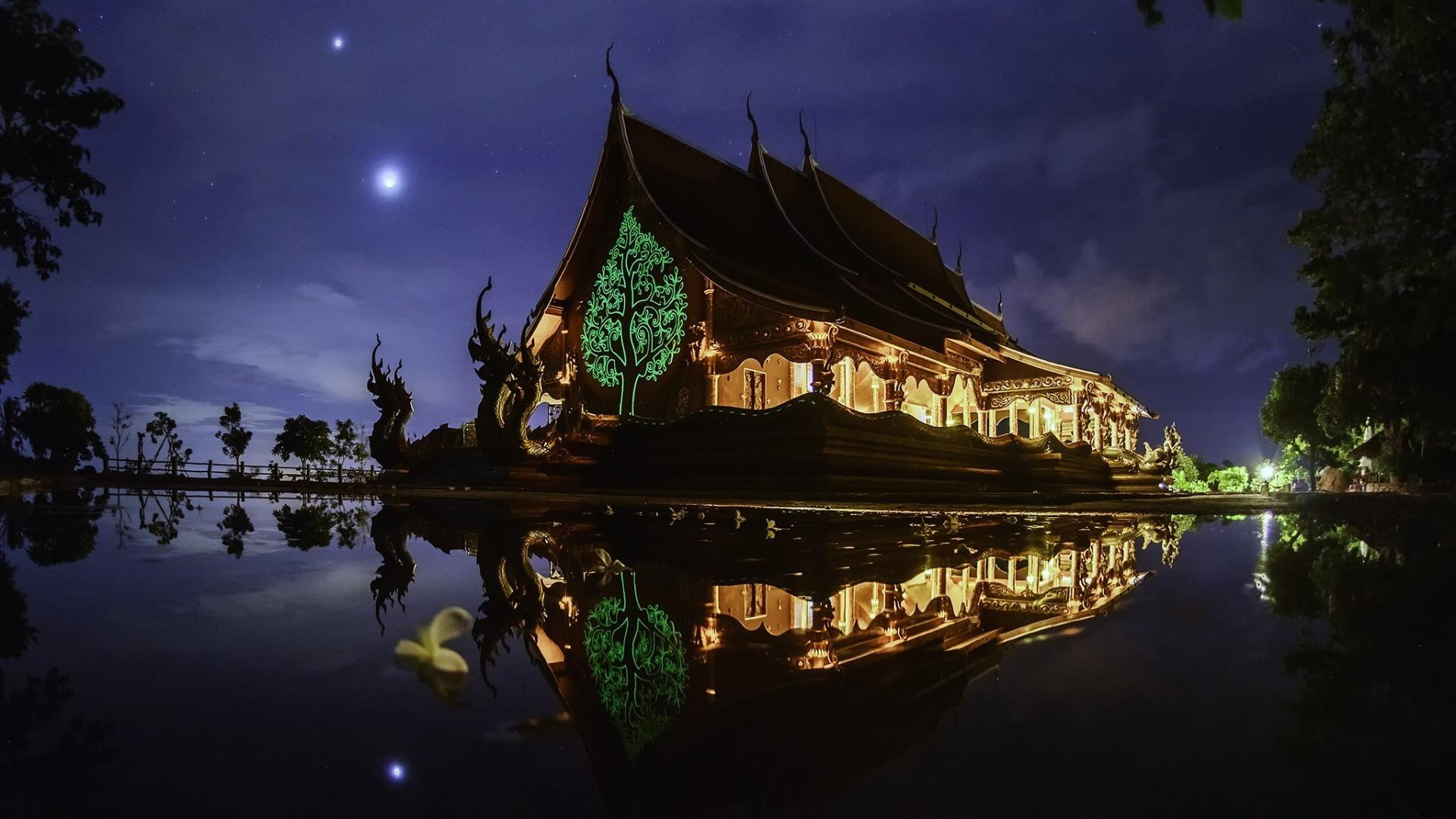night, nigth, lake, night sky, 1080P, nature, reflection, HD Wallpaper