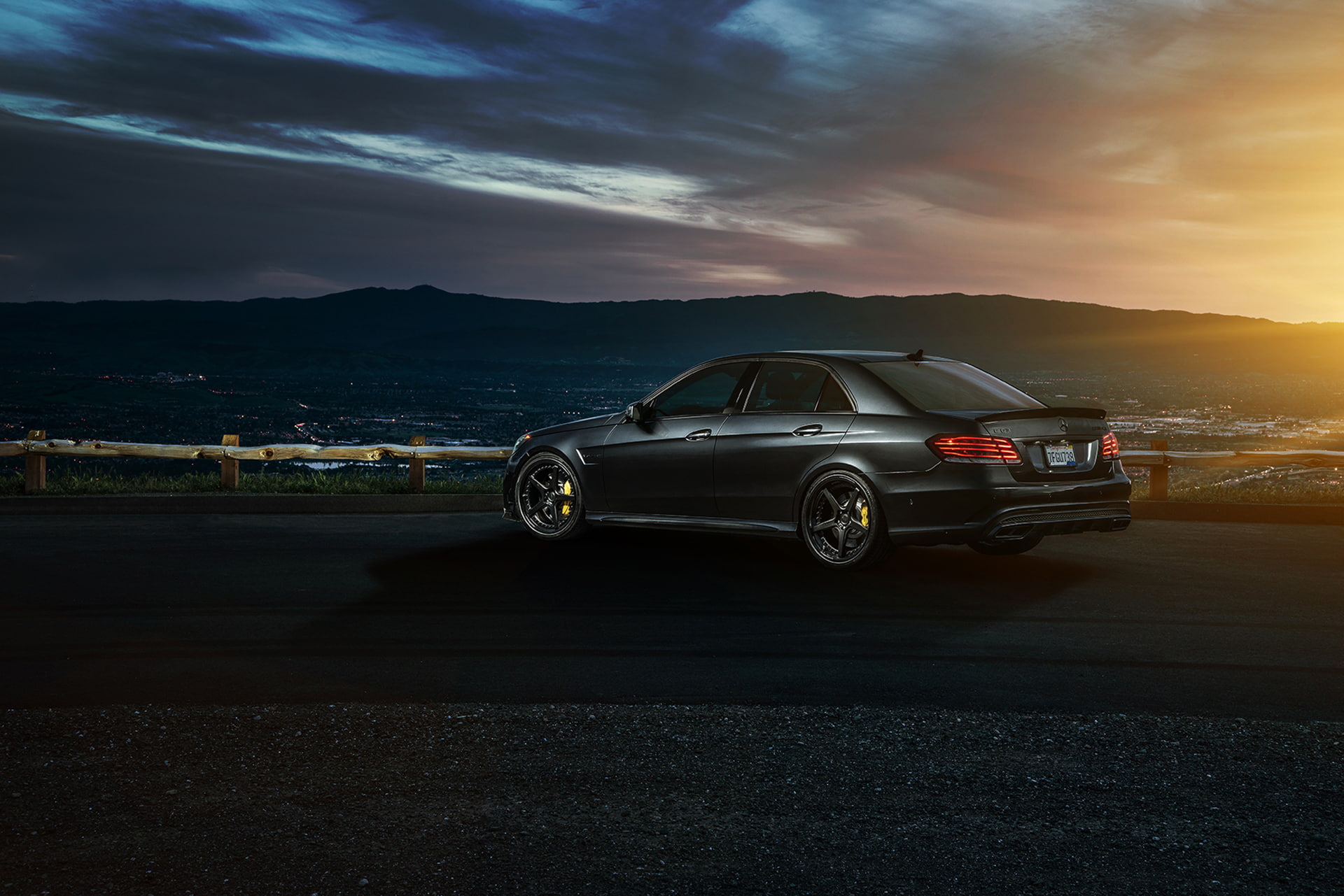 travel, Ligth, mode of transportation, Mercedes-Benz, land, mountain, motor vehicle, luxury, 1080P, black, Sky, car, wealth, Nature, cloud - sky, sunset, HD Wallpaper