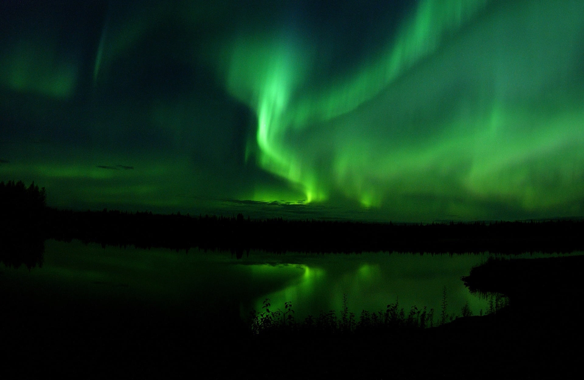 dark, beauty in nature, usa, water, dramatic sky, northern lights, glowing, nature, northern, scenics - nature, ionosphere, 1080P, night, lake, green color, HD Wallpaper