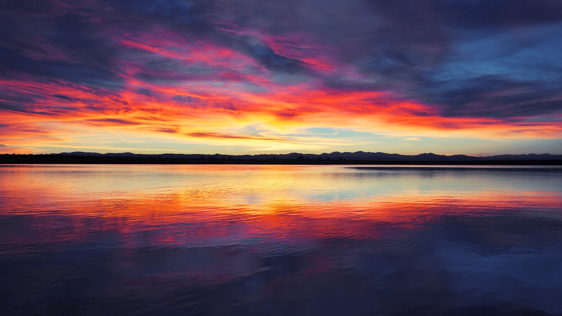 orange color, lake, scenics - nature, beauty in nature, moody sky, idyllic, outdoors, tranquility, sea, cloudscape, 1080P, sky, no people, non-urban scene, HD Wallpaper