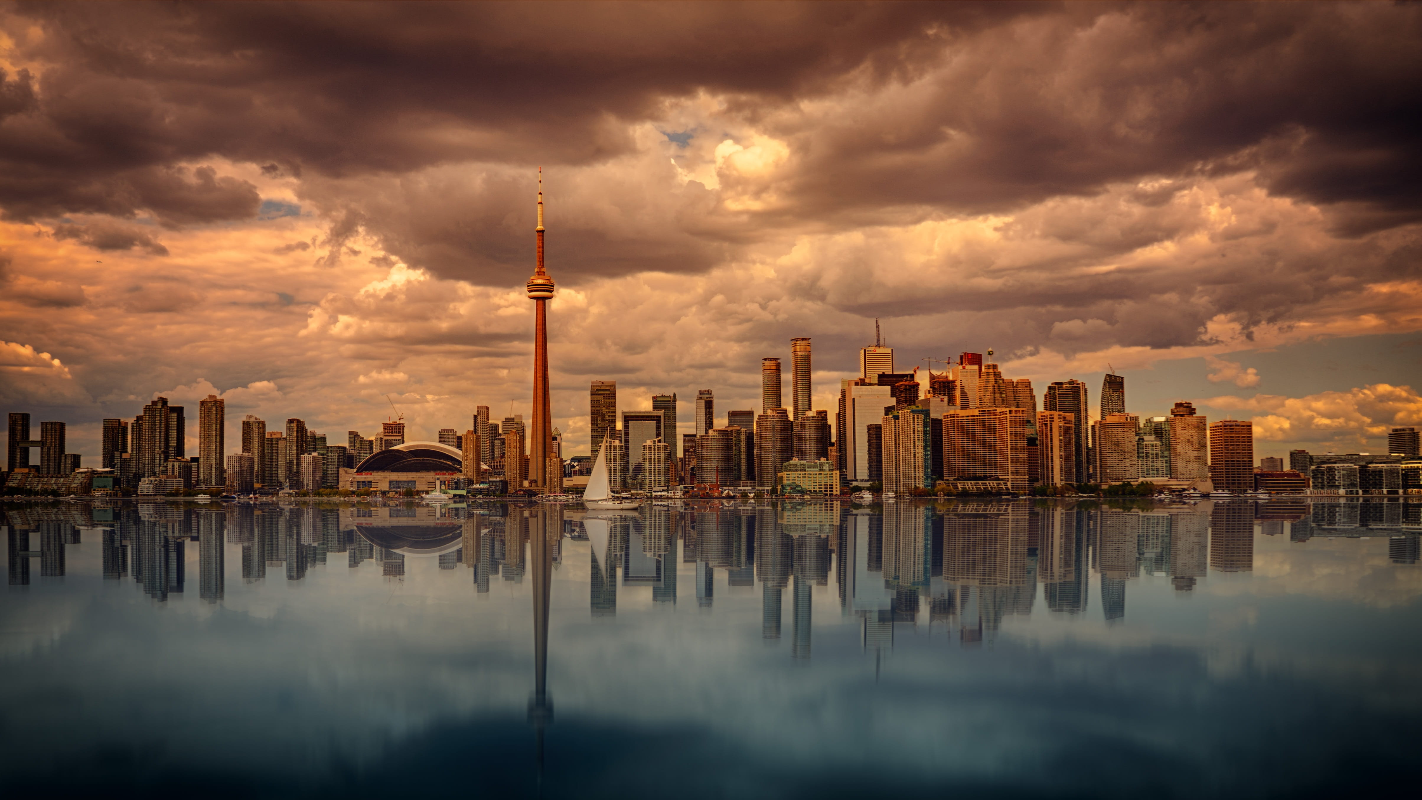 toronto, contemplation, sunset, no people, sky, cityscape, building exterior, office building exterior, mirroring, modern, travel destinations, nature, HD Wallpaper