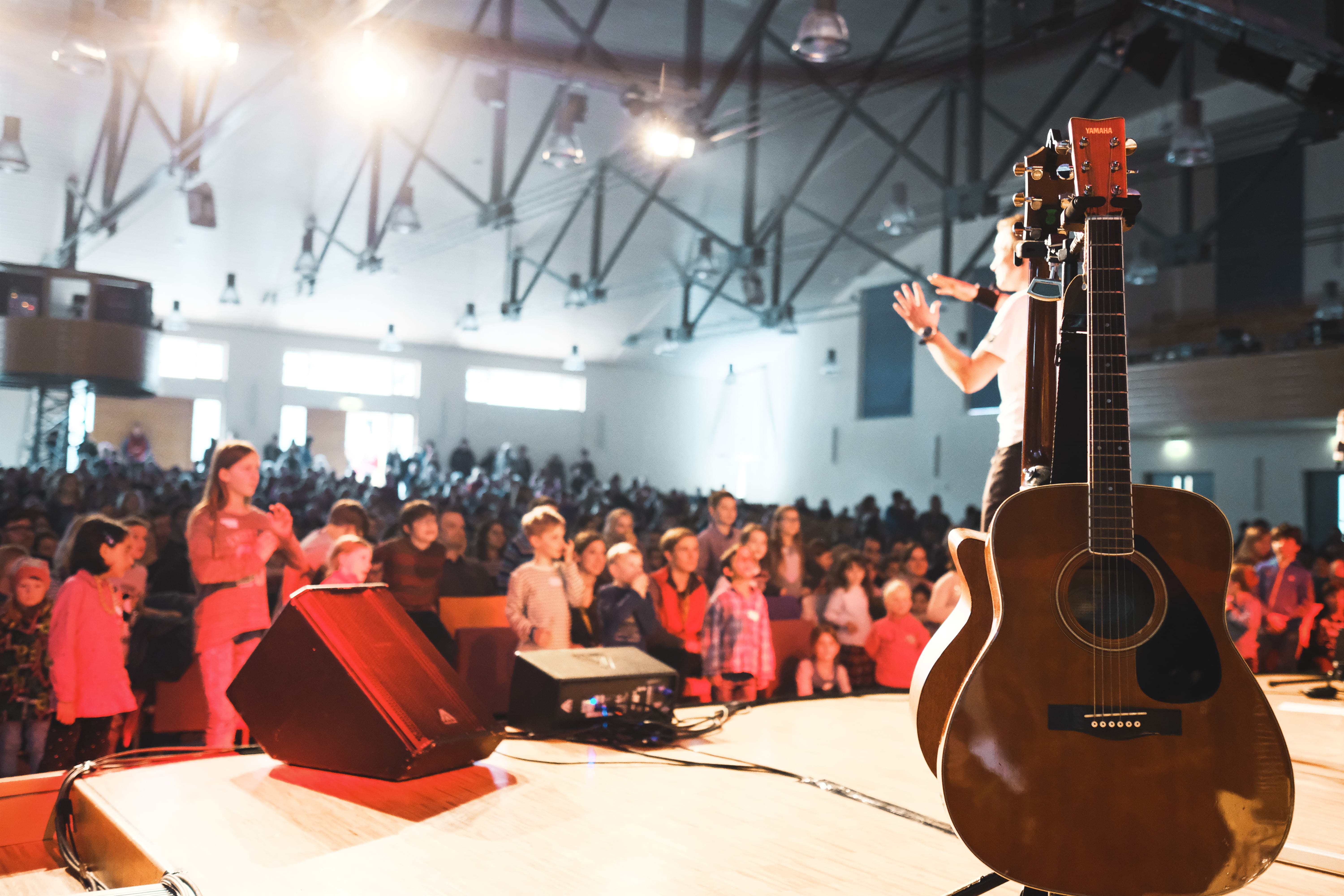 stage light, light, orchestra, stage - performance space, musik, kids, service, enjoyment, crowd, entertainment occupation, gitarre, string instrument, HD Wallpaper