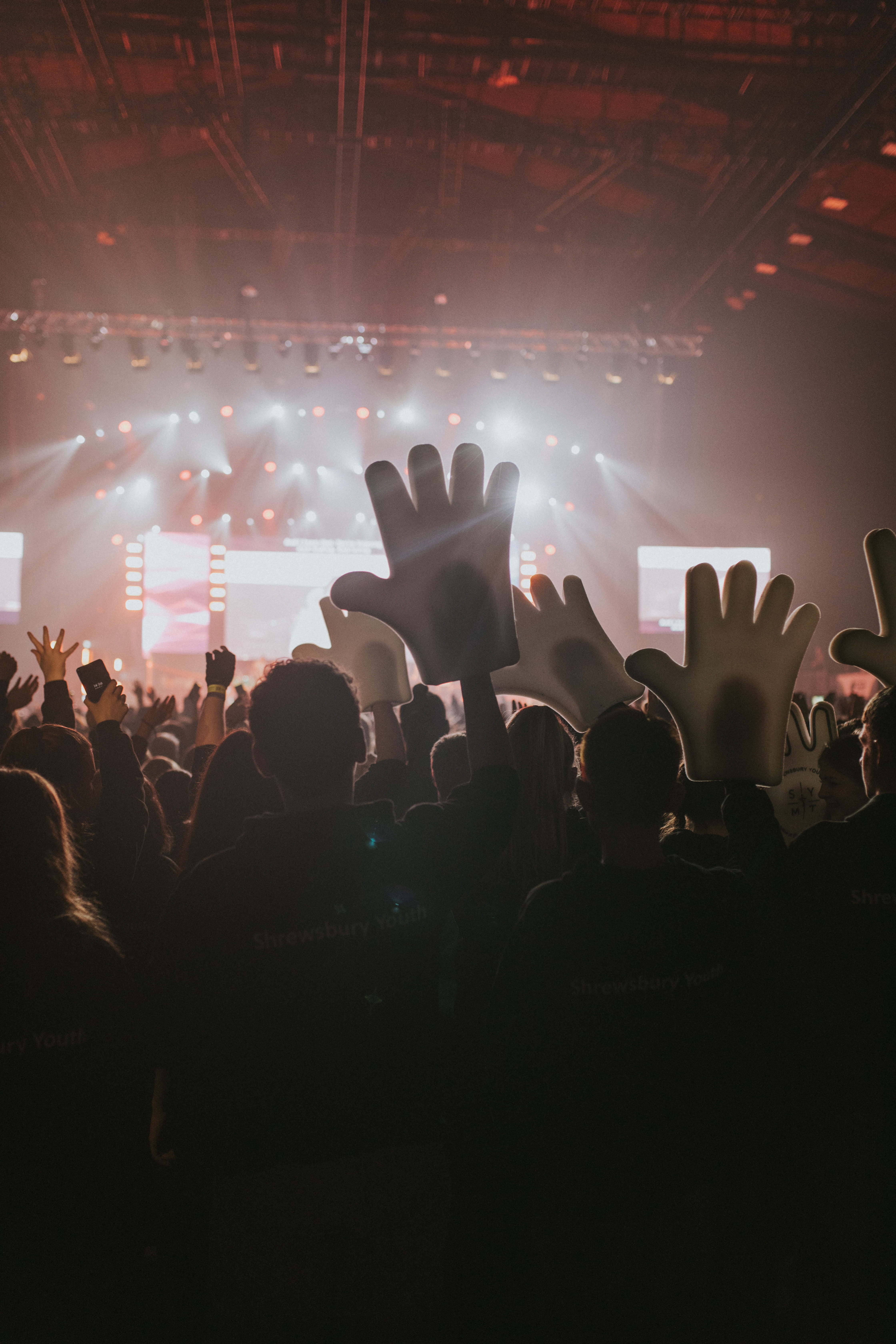 festival, stage light, enjoyment, real people, arms raised, hand raised, event, lighting, arts culture and entertainment, group of people, stage - performance space, Phone HD Wallpaper