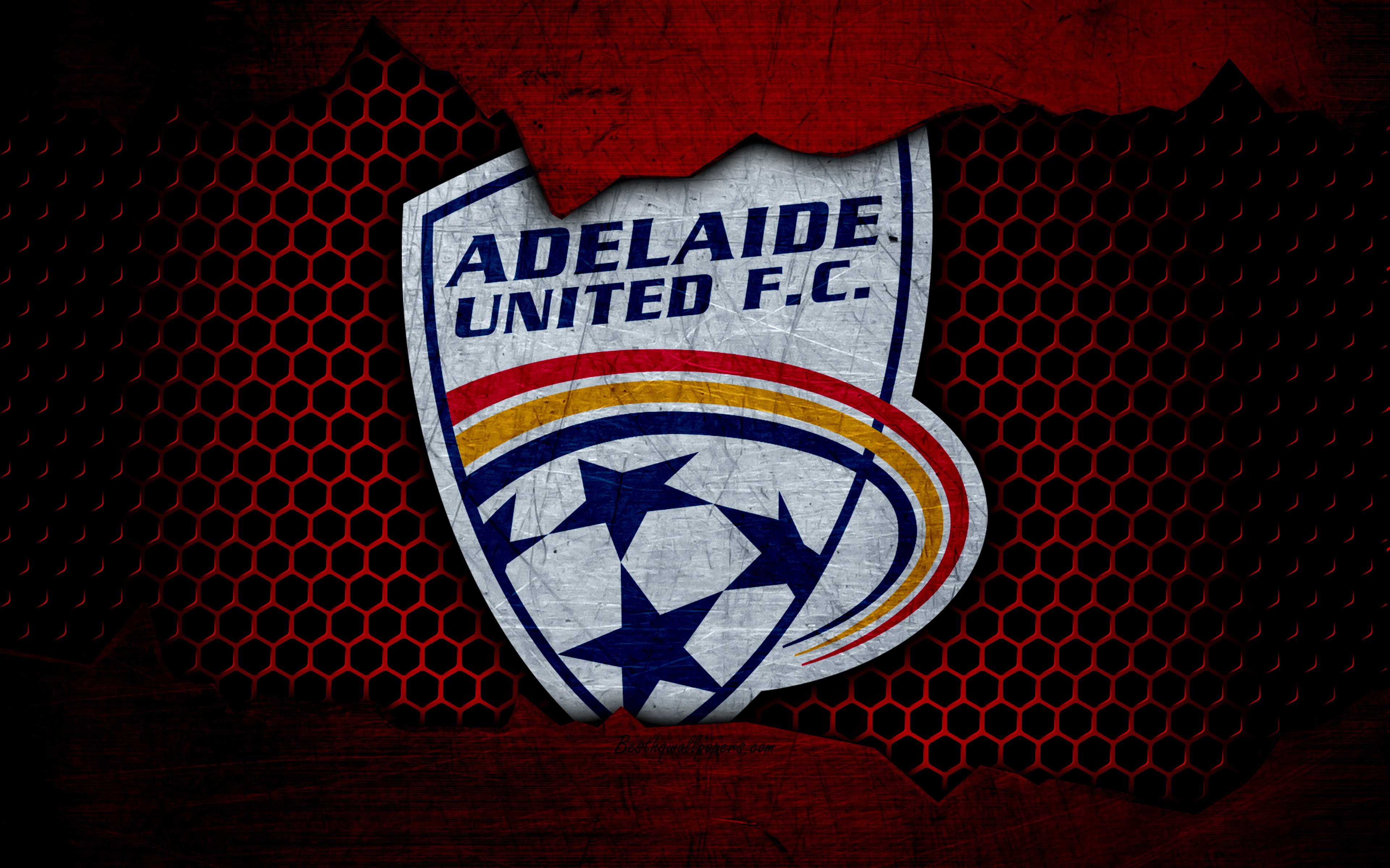 4K, Soccer, Emblem, Logo, Adelaide United FC, HD Wallpaper