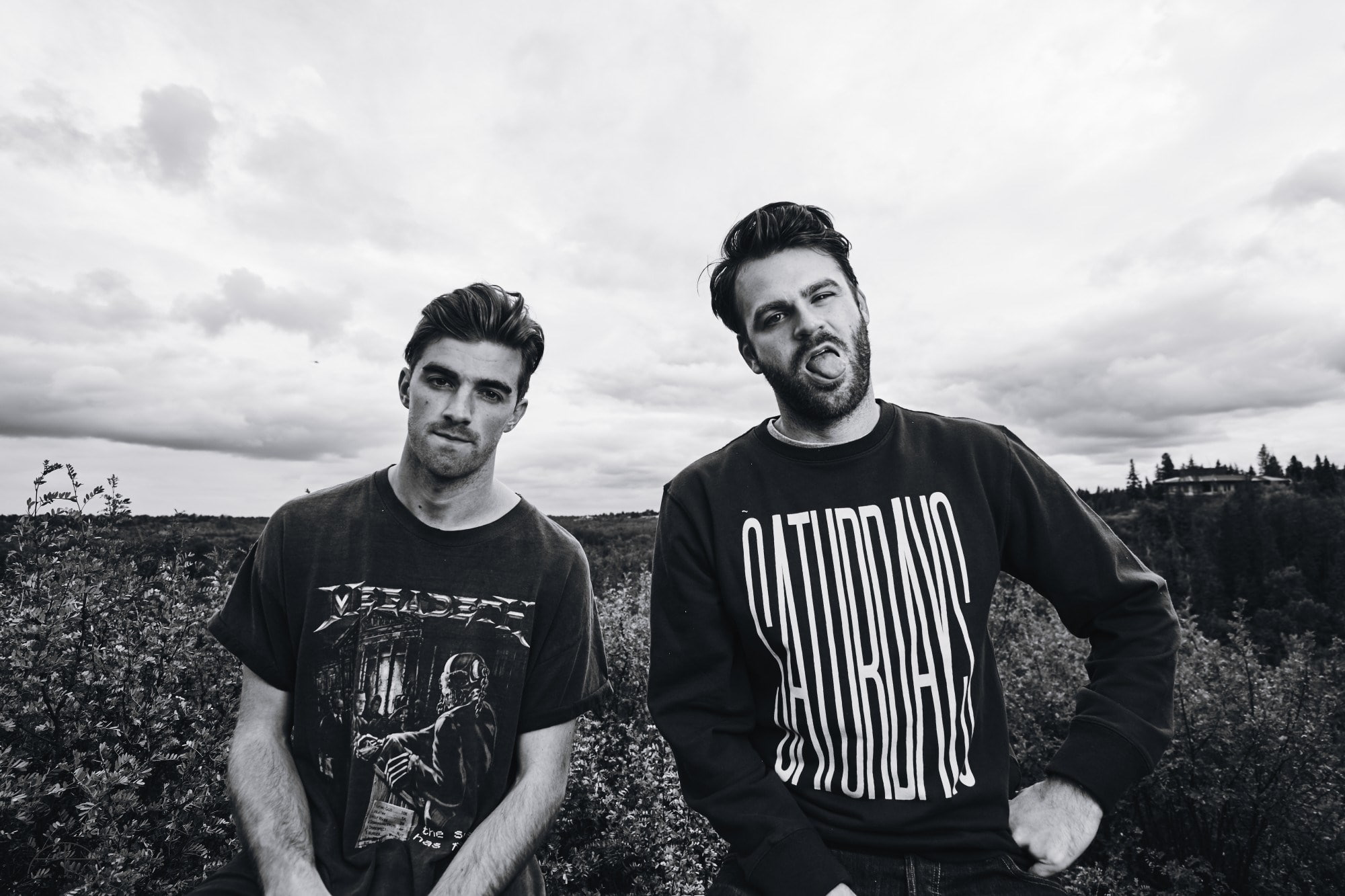 sky, young adult, smiling, two people, portrait, young men, standing, emotion, people, looking at camera, 1080P, lifestyles, friendship, waist up, the chainsmokers, HD Wallpaper