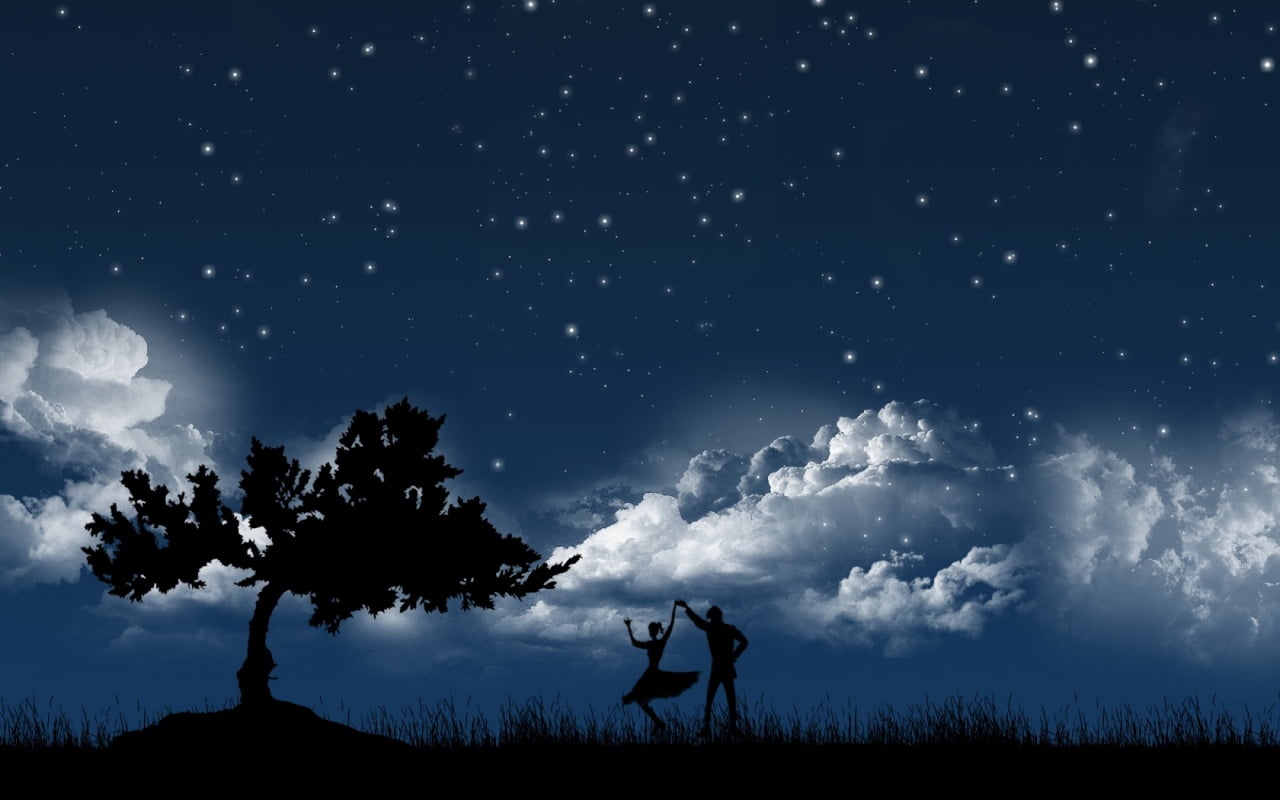 sky, dancer, 720P, standing, beauty in nature, men, dancing, tranquil scene, tree, couple, digital art, lifestyles, minimalism, tranquility, plant, nature, HD Wallpaper