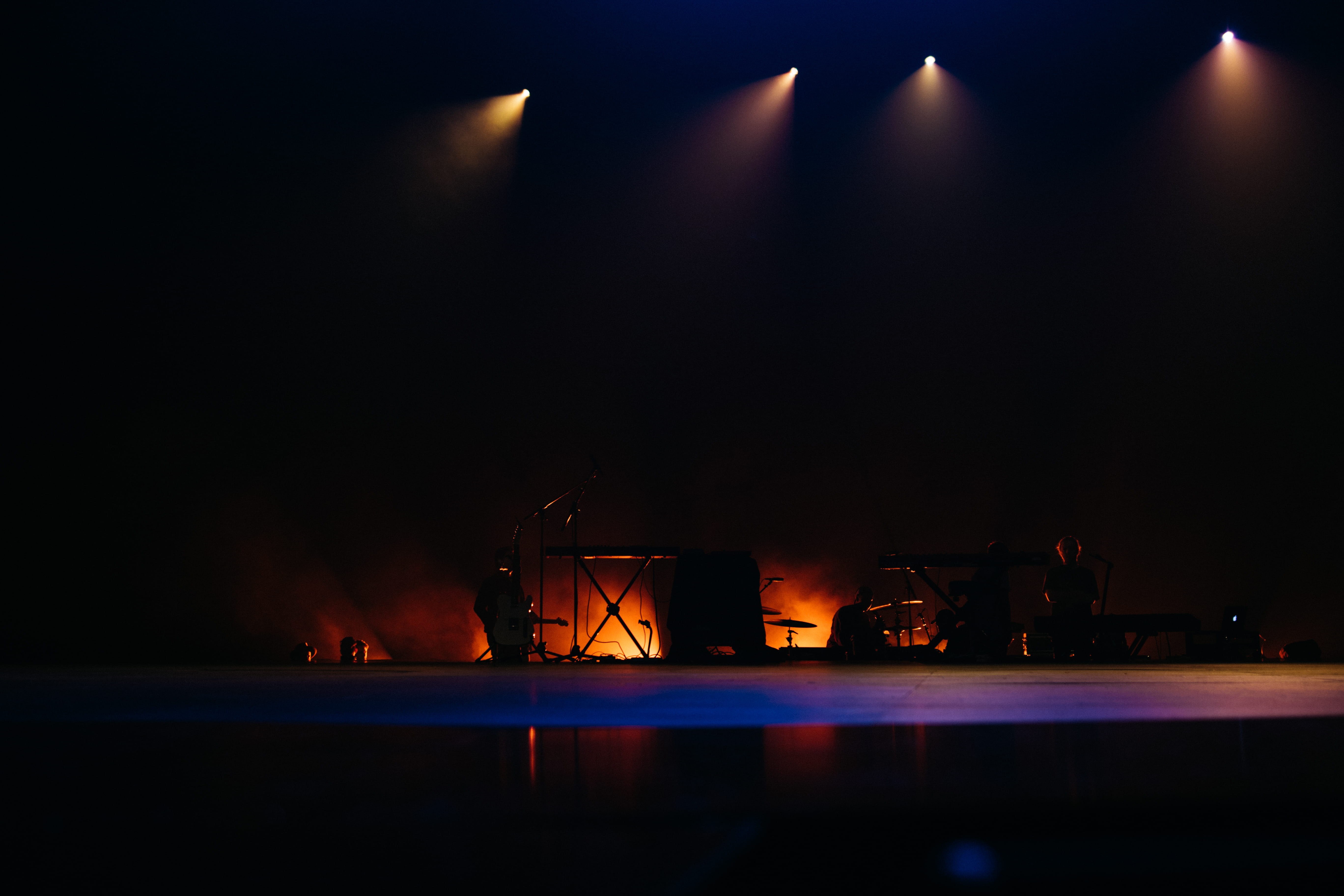 barclays center, stage, no people, flame, illuminated, silhouette, nature, stagelighting, fire - natural phenomenon, fuel and power generation, transportation, HD Wallpaper