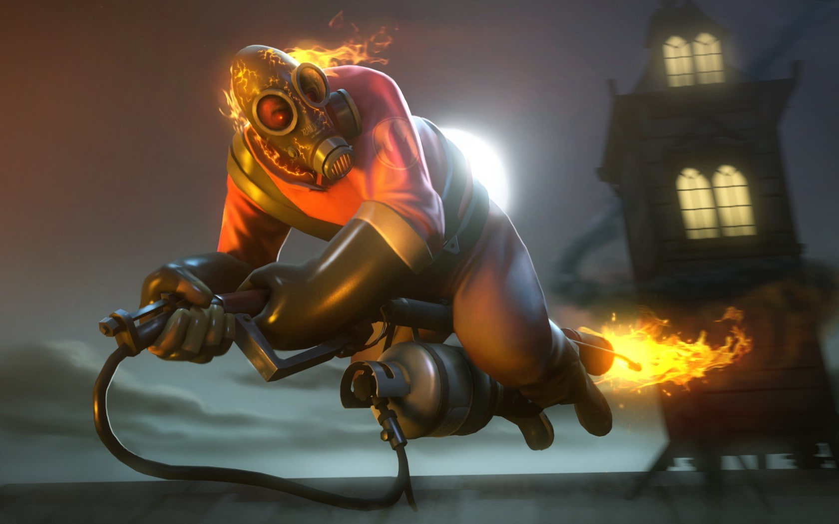 team fortress 2 pyro character fire halloween flamethrowers, 720P, HD Wallpaper