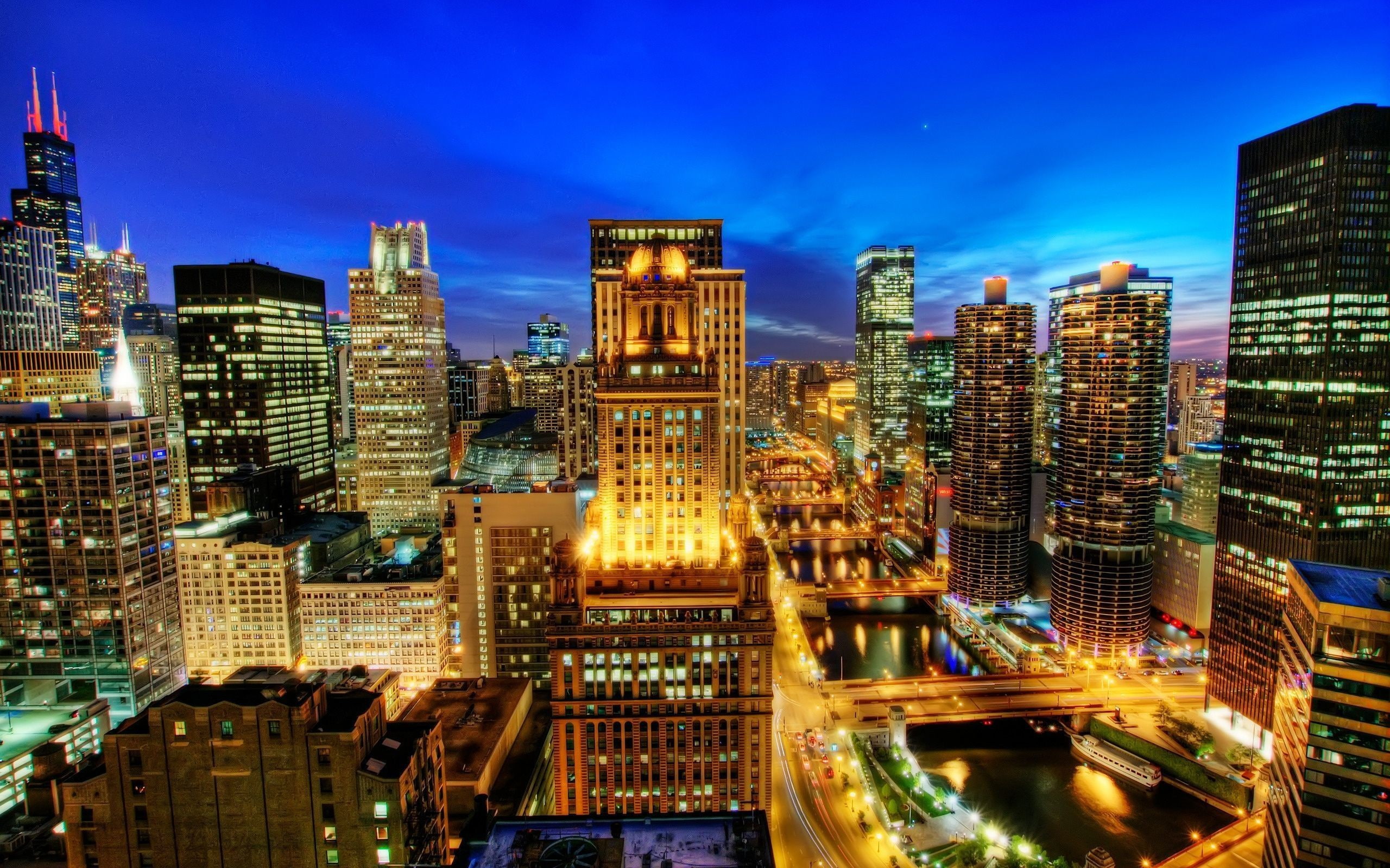 Chicago, 2K, cityscape, HDR, lights, building, HD Wallpaper