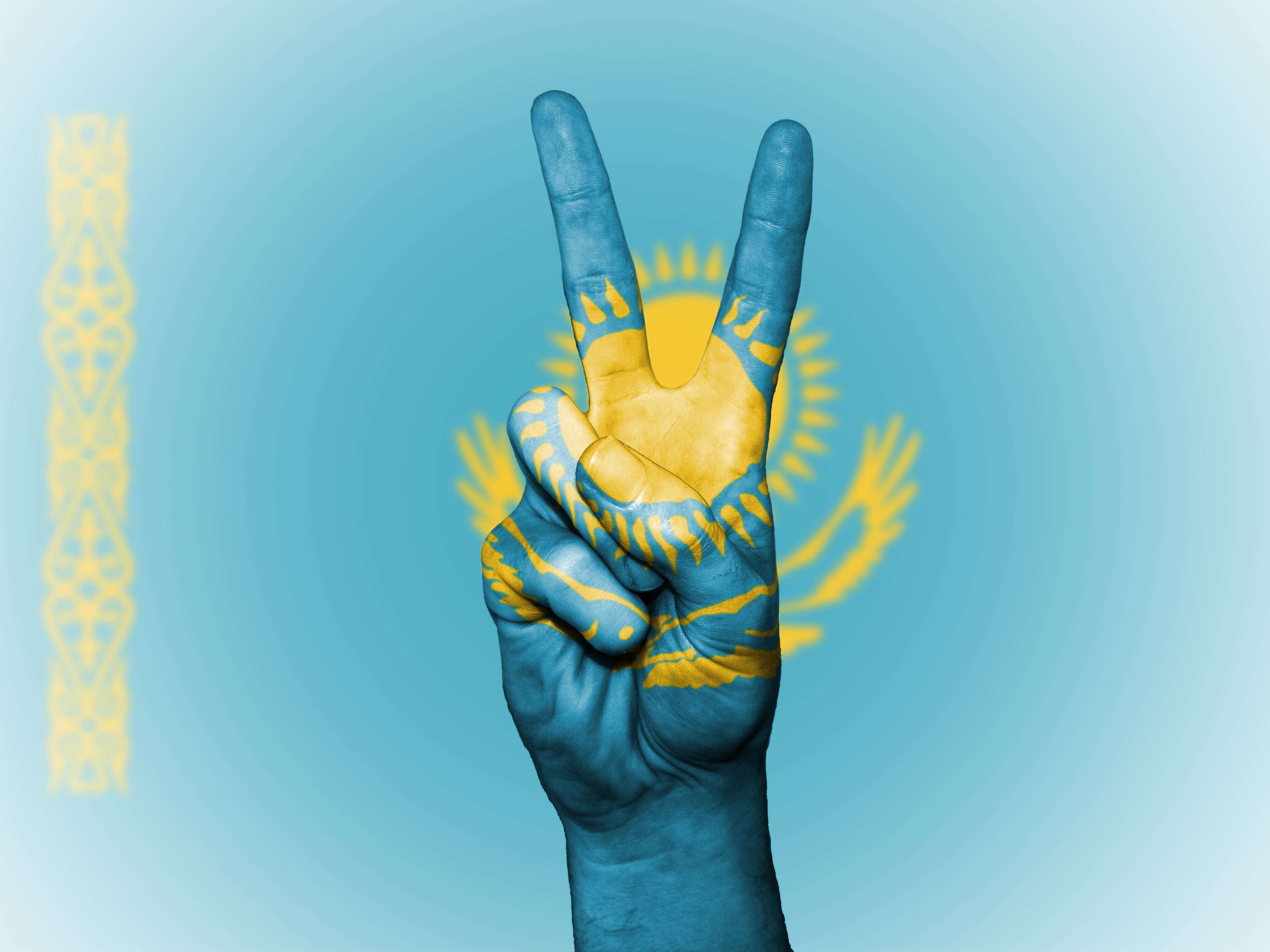 background, country, tourism, colors, one person, protective workwear, 4K, kazakhstan, nation, yellow, icon, finger, adult, flag, people, ensign, peace, HD Wallpaper