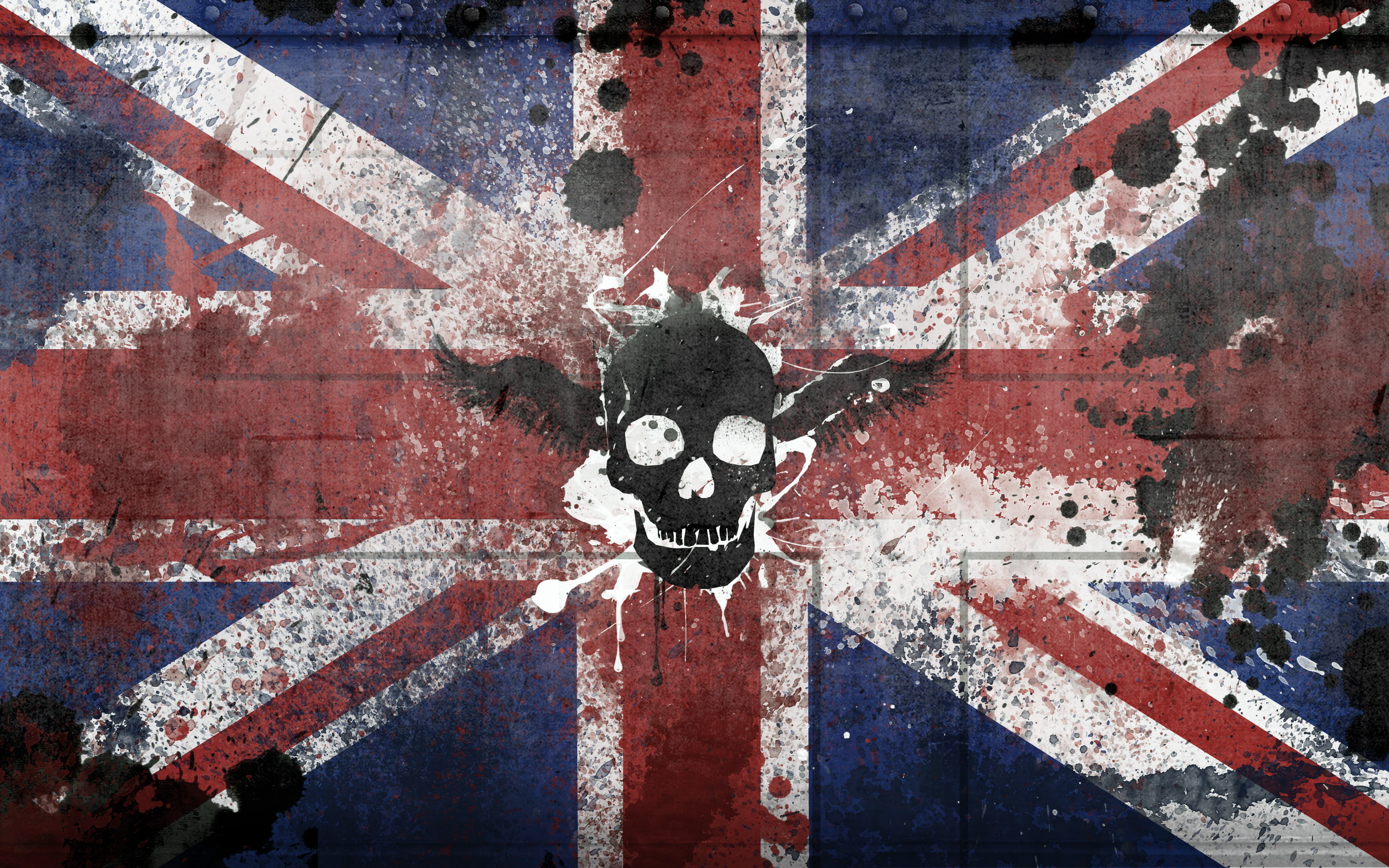 UK, 2K, United Kingdom of Great Britain and Northern Ireland, paint, skull, flag, HD Wallpaper