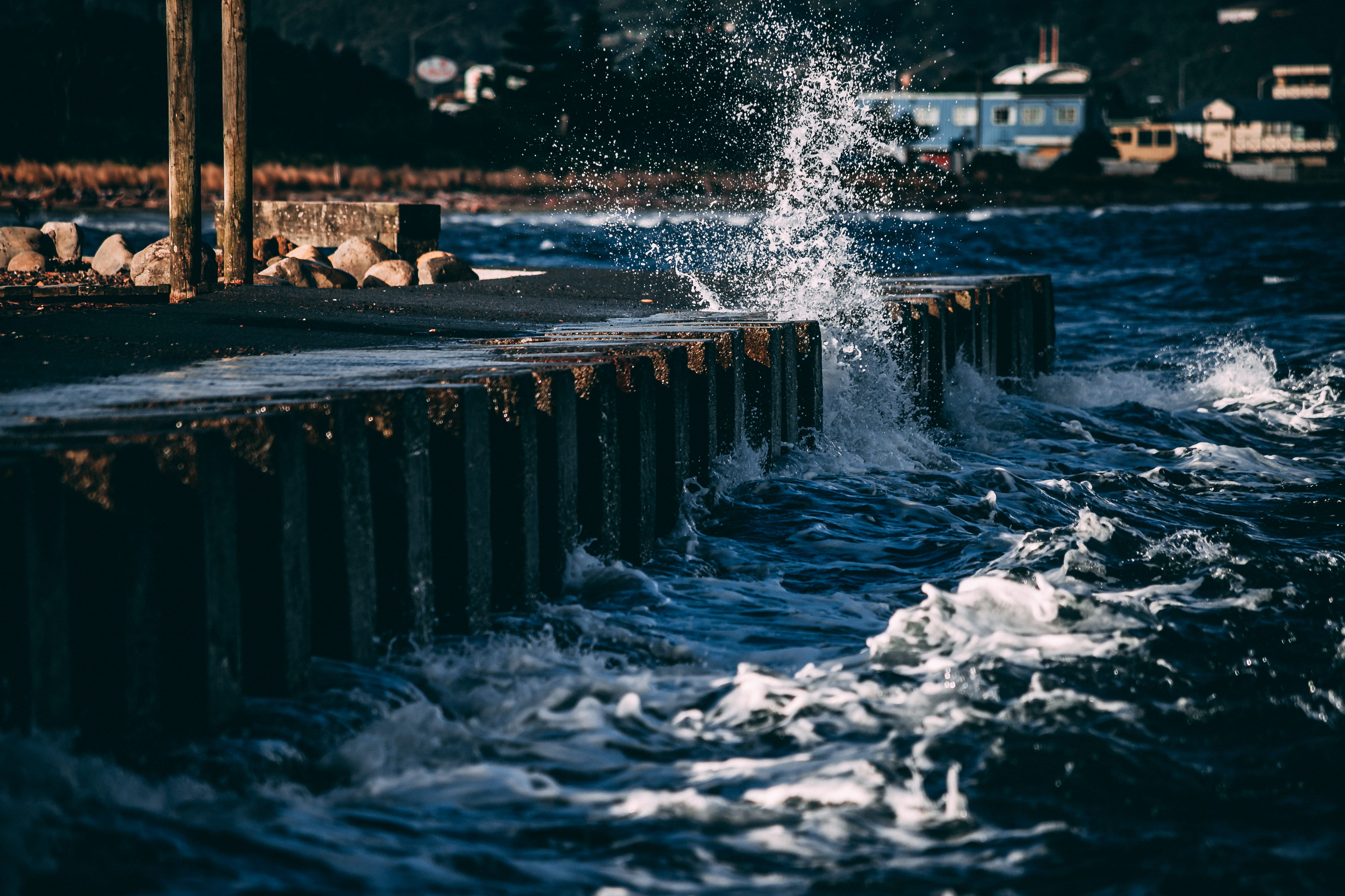 nature, waterfront, peir, built structure, flowing water, architecture, power in nature, breaking, outdoors, no people, water, land, long exposure, aquatic sport, HD Wallpaper