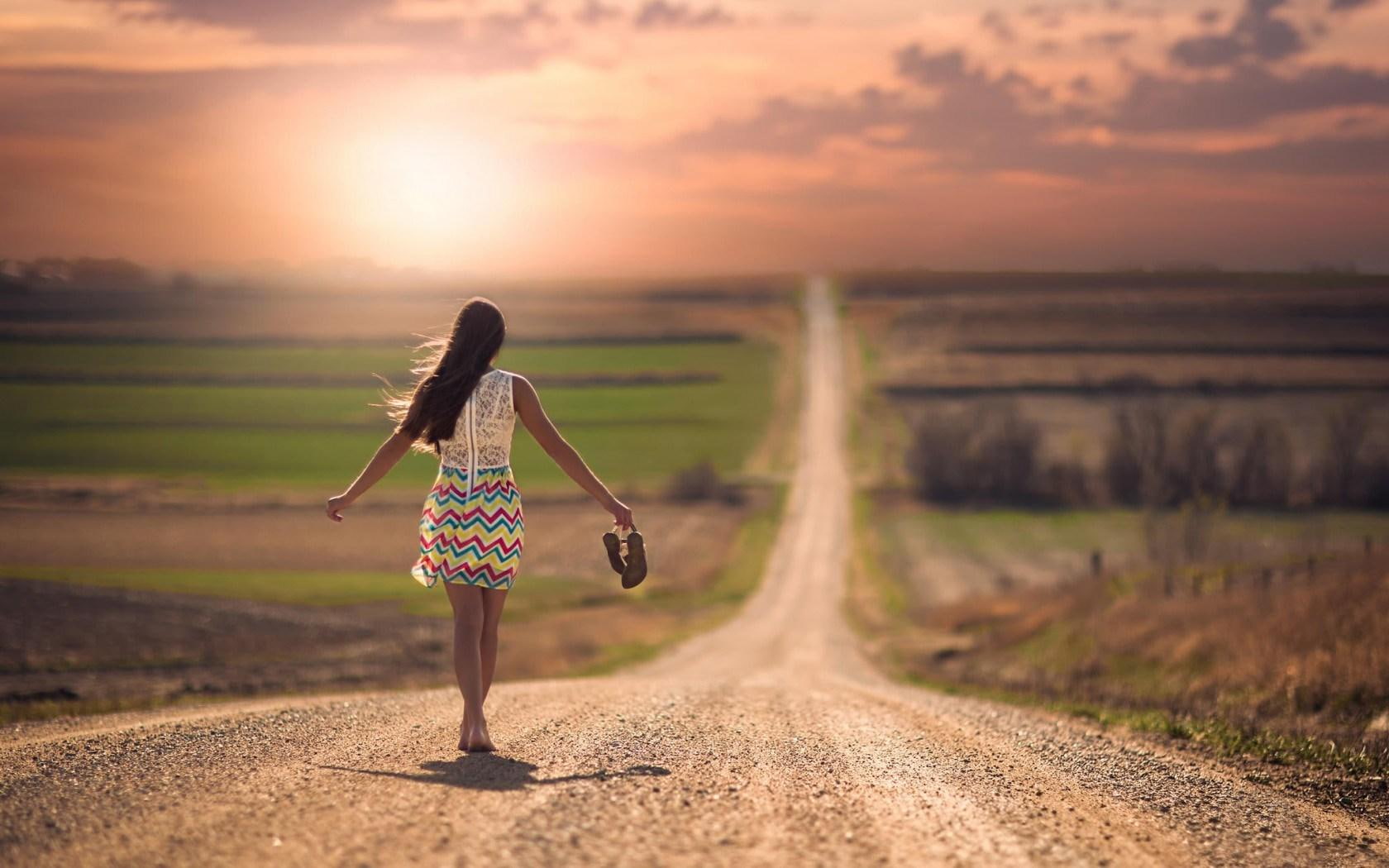 chevron, red, yellow, s, sleeveless, women, dress, white, girl, 720P, road, mood, HD Wallpaper