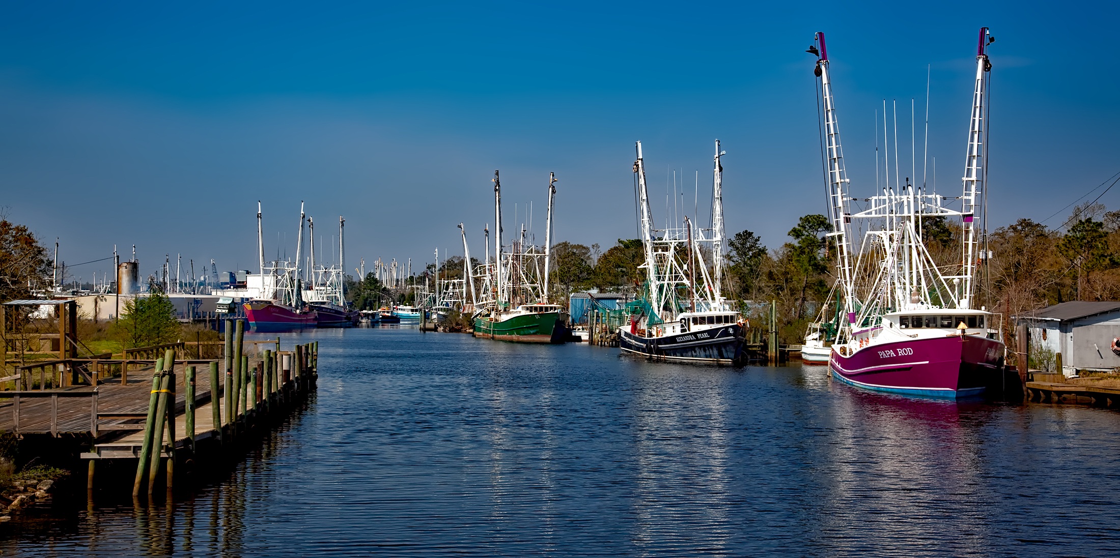 hdr, nautical vessel, alabama, nature, reflection, sky, waterfront, mode of transportation, sea, transportation, shrimp boats, pole, boats, reflections, HD Wallpaper