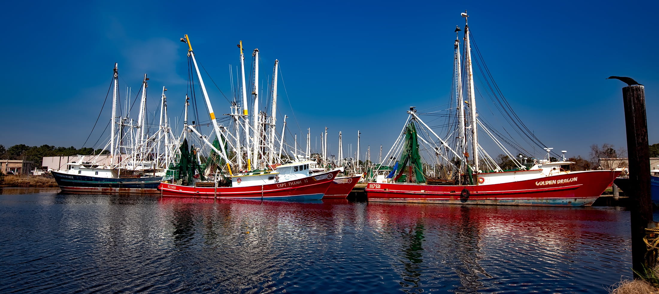 pole, outdoors, dock, alabama, moored, transportation, blue, architecture, sky, city, anchored, boats, nature, marina, hdr, mast, harbor, reflections, bayou la batre, HD Wallpaper