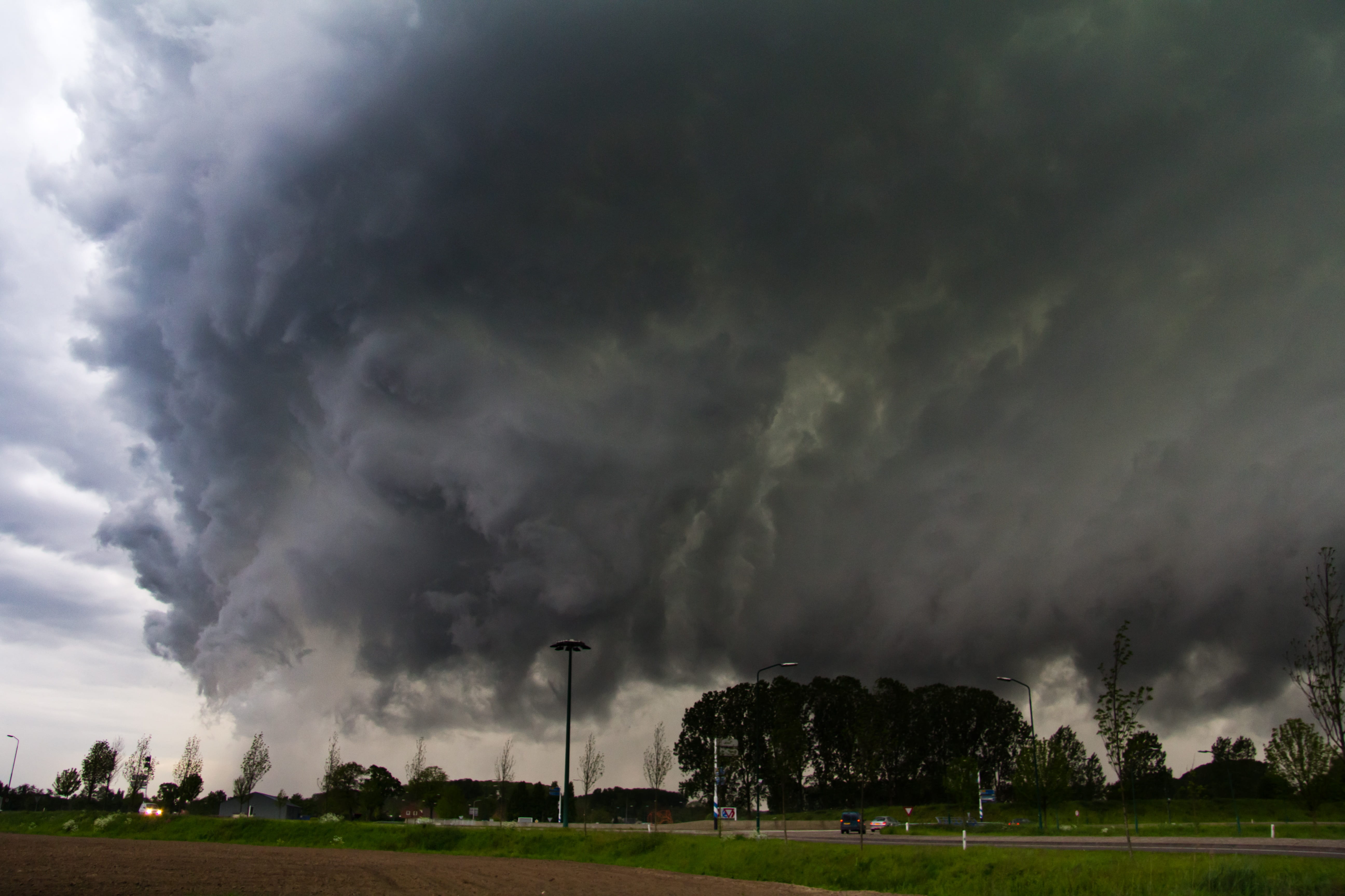 field, atmosphere, dark clouds, super cell, land, plant, storm cloud, ominous, netherlands, thunderstorm, cloud - sky, warning sign, 5K, storm clouds, HD Wallpaper