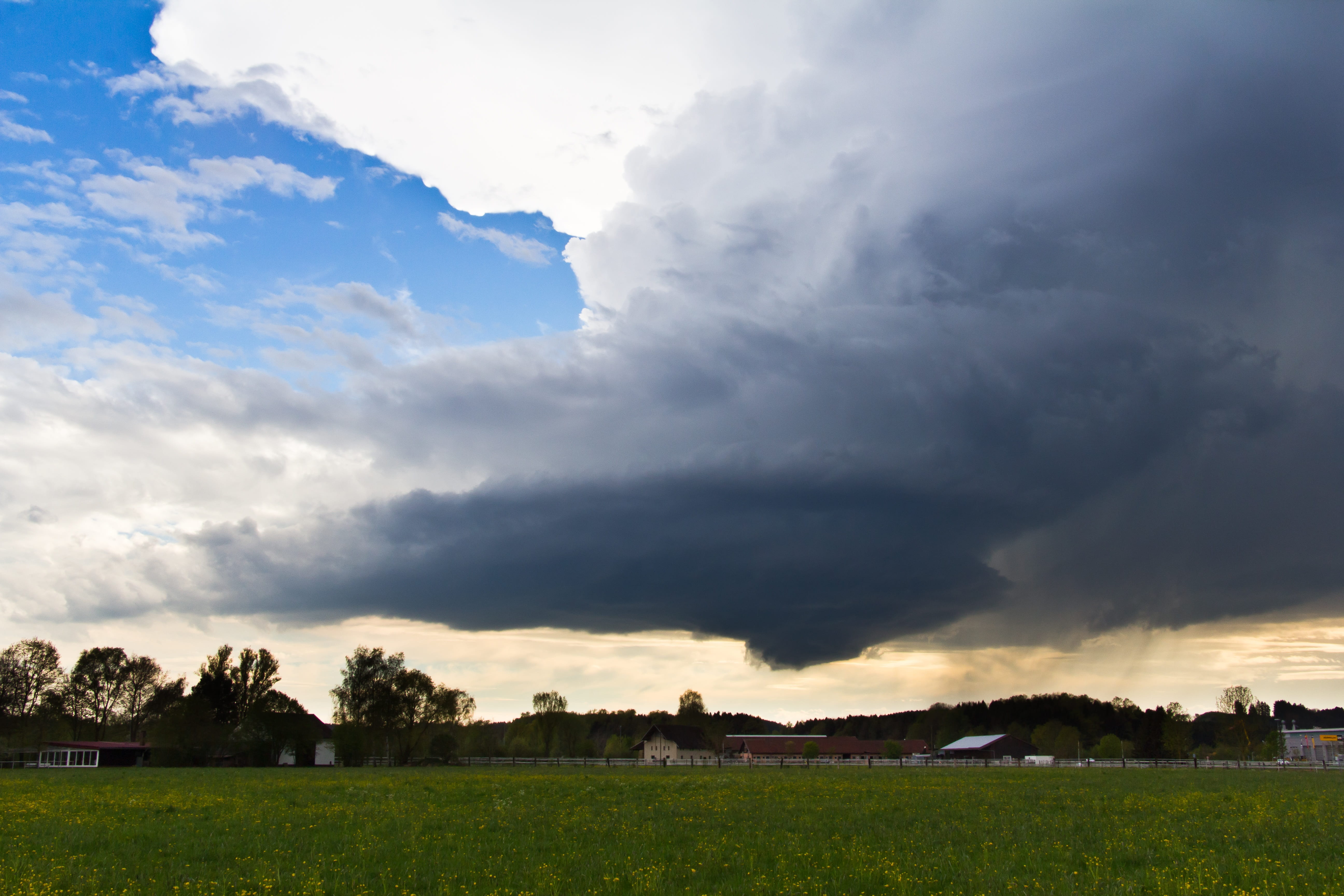 trees, spring, lp-super cell, weather mood, cloud - sky, landscape, storm, storm hunting, plant, atmosphere, outdoors, forward, tranquil scene, sky, grass, HD Wallpaper
