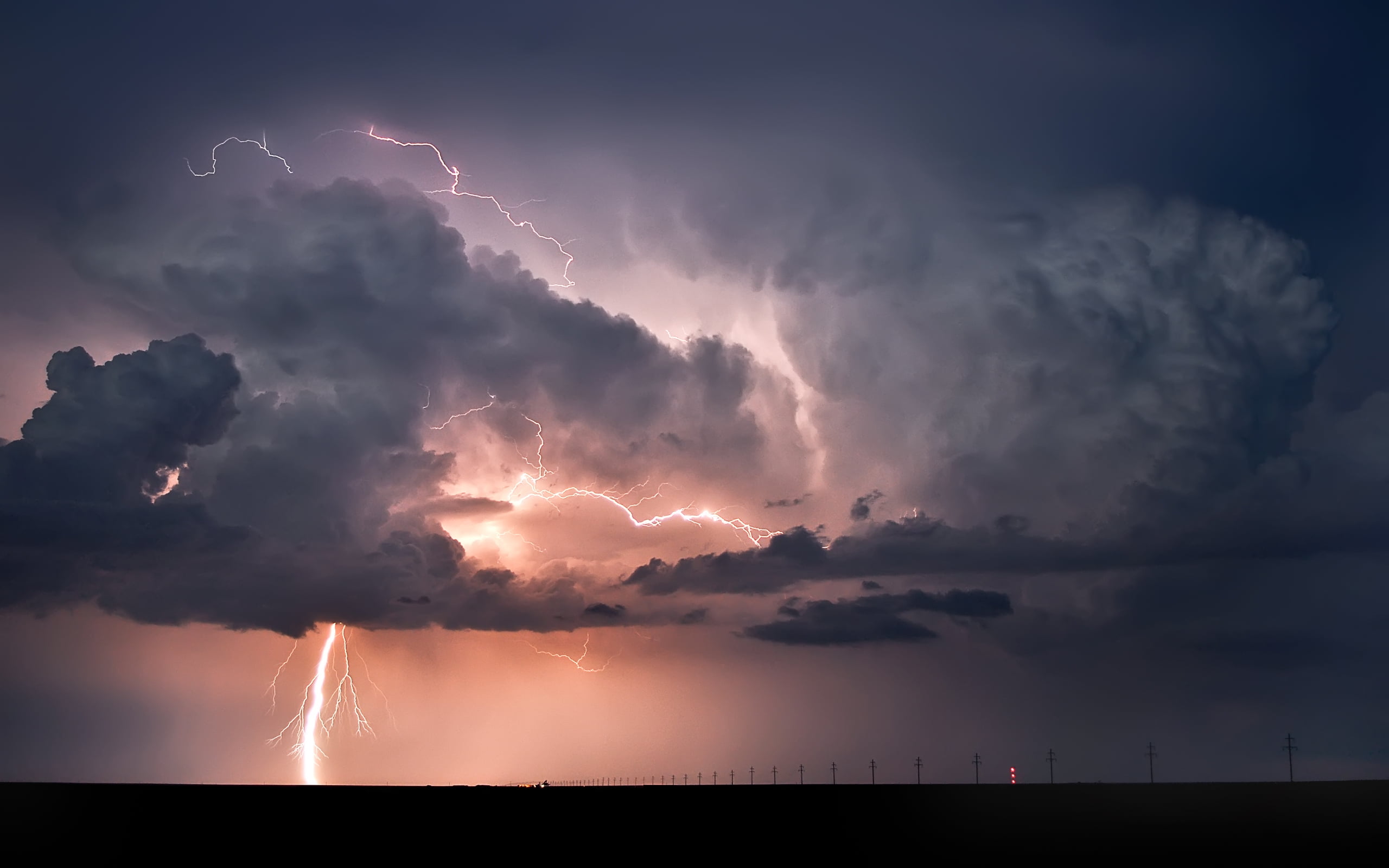 no People, landscape, lightning, horizon, cloud - Sky, scenics, power, summer, light - Natural Phenomenon, nature, natural Disaster, climate, 2K, beauty In Nature, HD Wallpaper