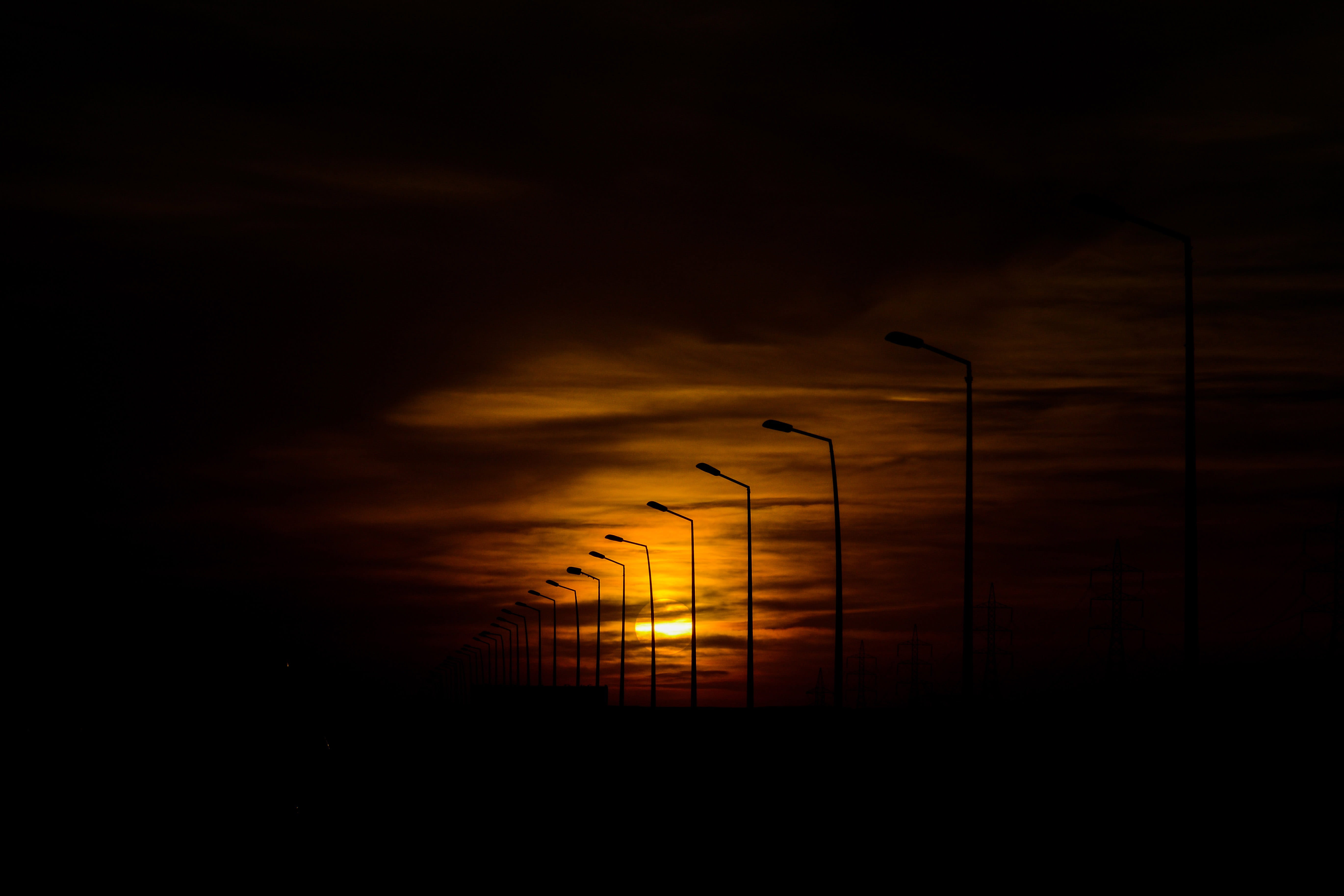 orange, beauty in nature, outdoors, orange skies, public domain, abstract, Sunset, dark, 5K, nature, night, dramatic sky, sokhna, photos, light - Natural Phenomenon, HD Wallpaper