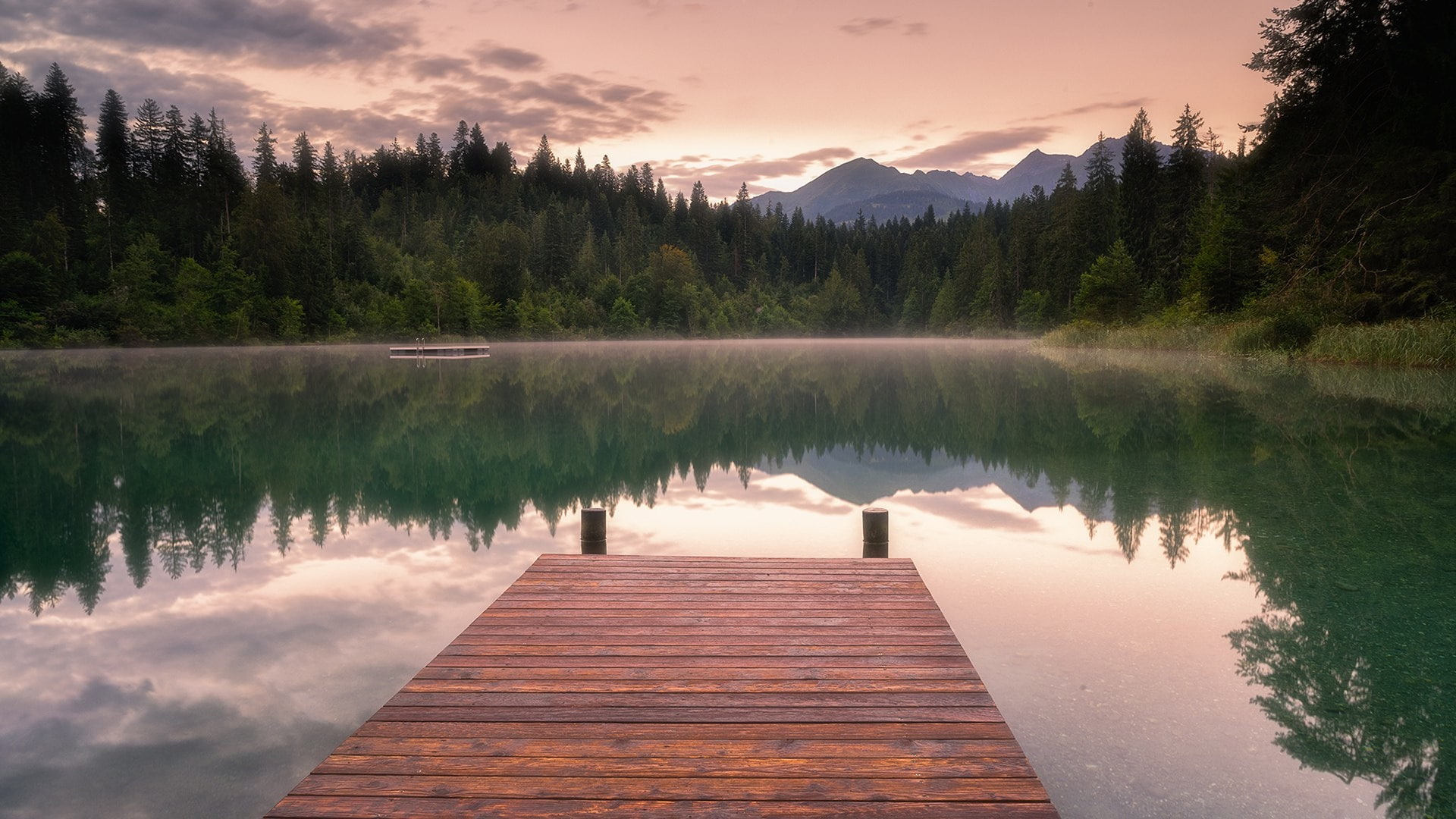 mountain, calm, pier, reflection, 1080P, loch, water, nature, wilderness, lake, HD Wallpaper