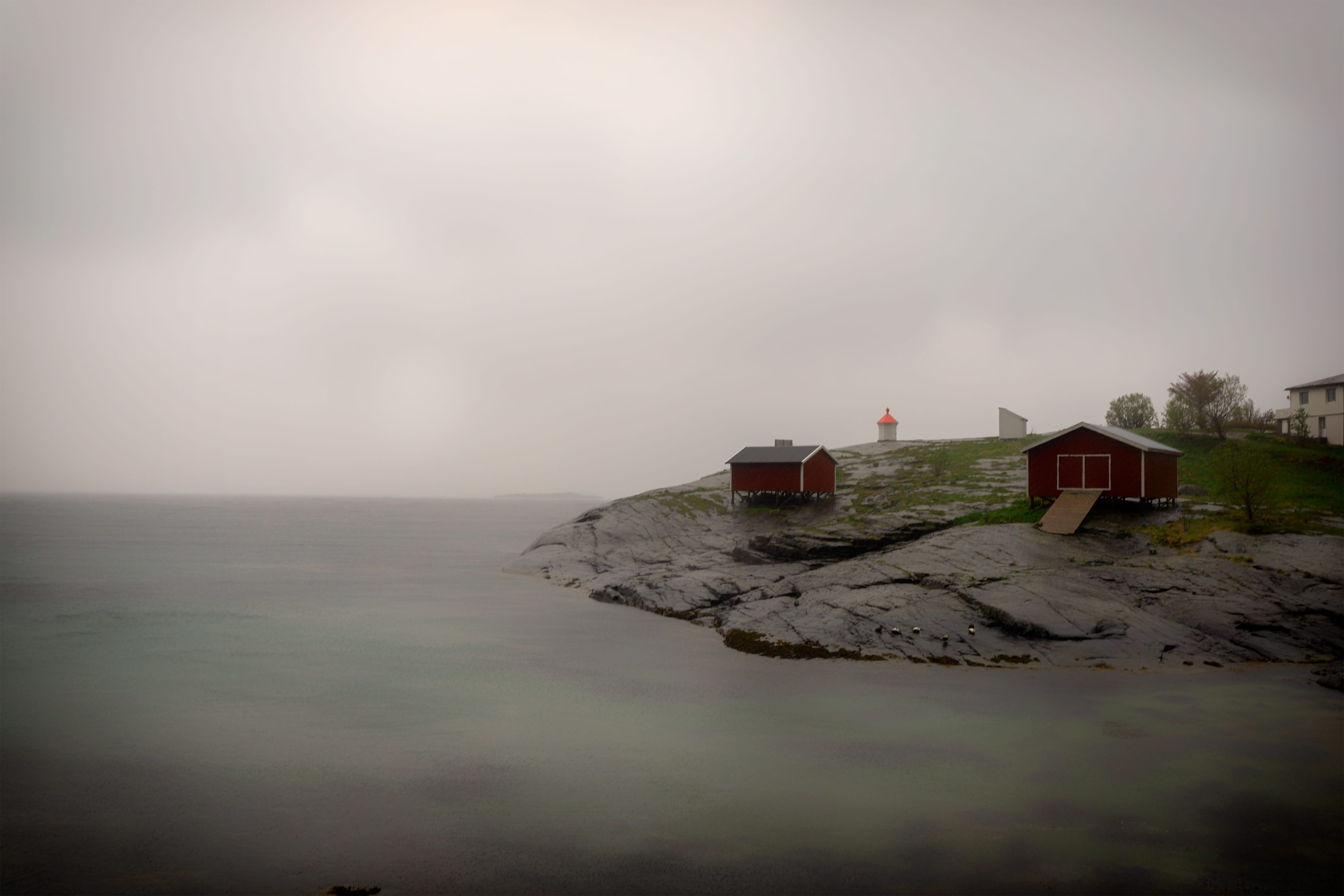landscape, norway, building, fog, lofoten, horizon over water, nature, architecture, no people, sky, cloud - sky, sea, beauty in nature, clouds, idyllic, HD Wallpaper