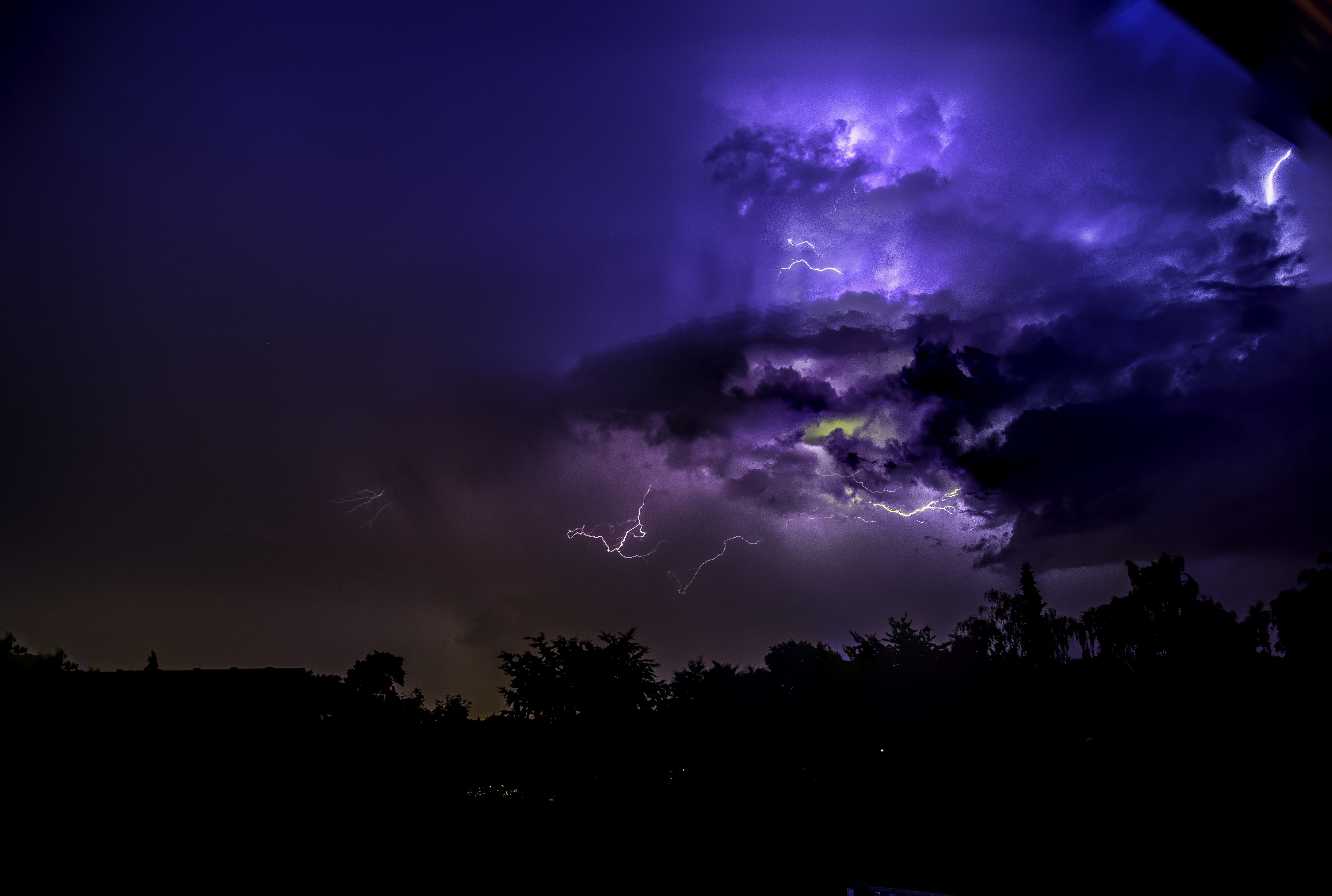 lightning, power in nature, flash, silhouette, night, dangerous, tree, mood, purple, no people, rain, power, tranquility, outdoors, dark, thunder, cloudburst, HD Wallpaper
