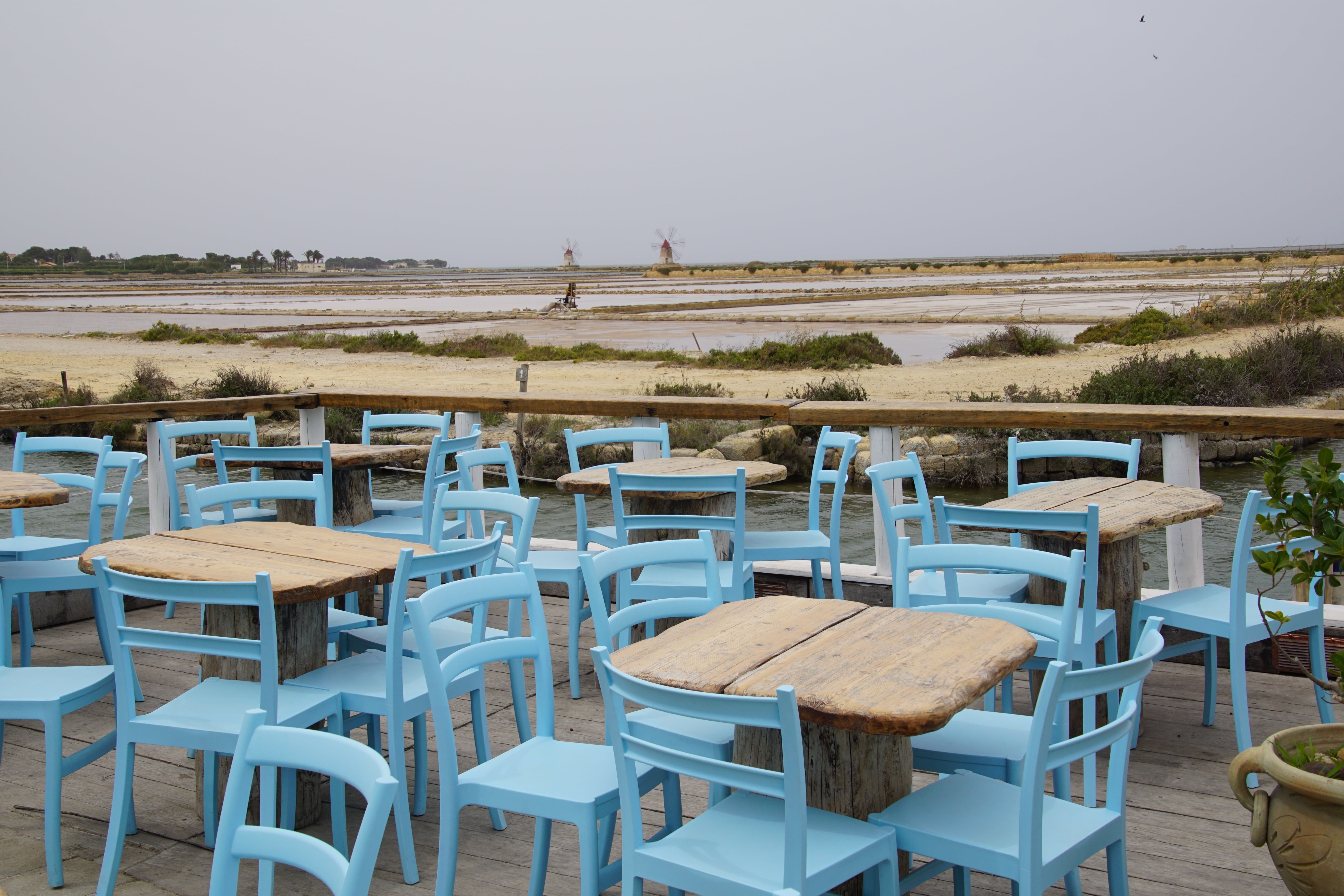 land, coast, wood - material, marsala, maritime, sky, white, sea, salt, sicily, windmill, table, 5K, absence, blue, arrangement, water, no people, empty, HD Wallpaper