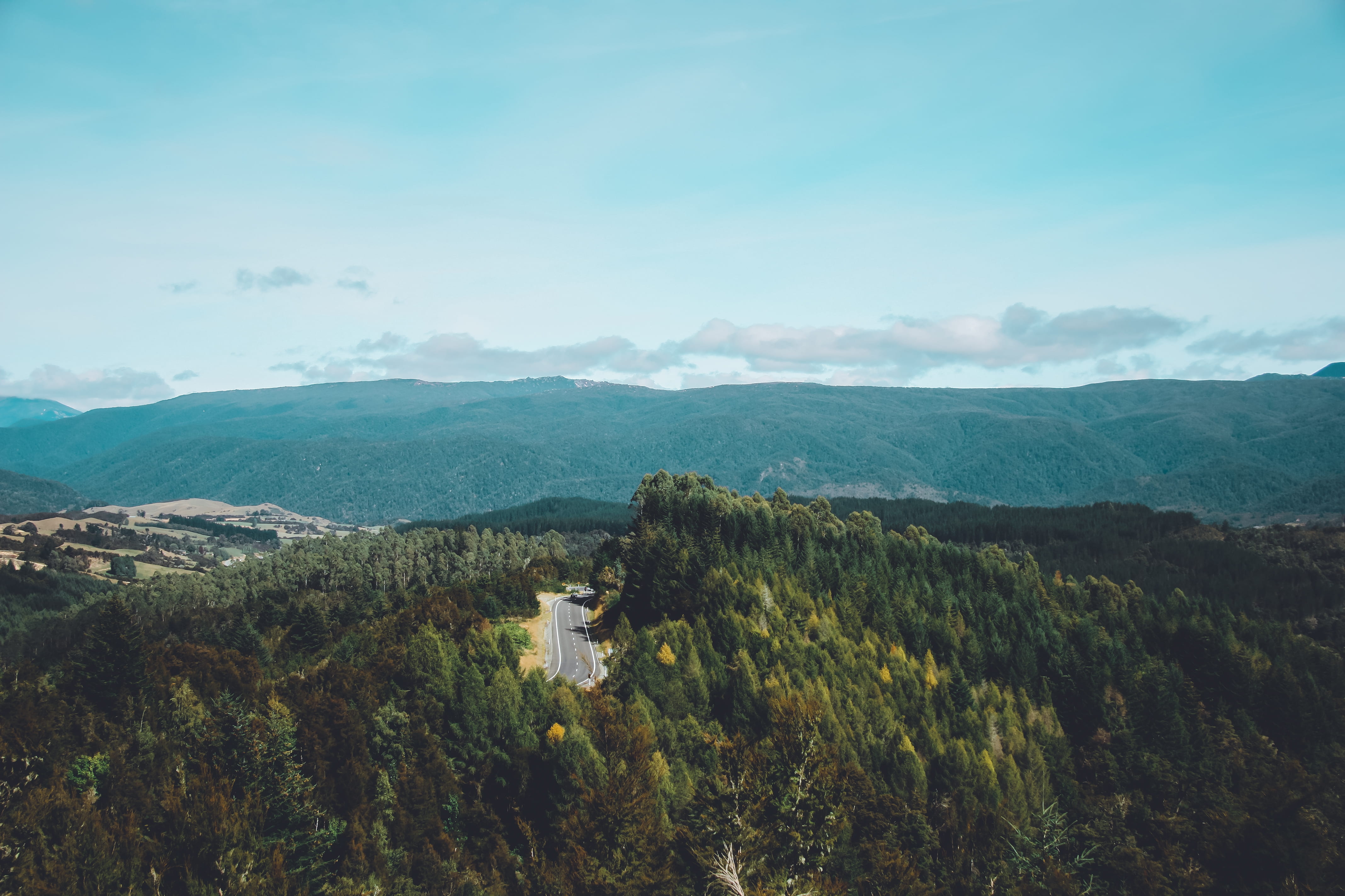 no people, day, plant, outdoor, hike, tree, tranquility, aerial, horizon, environment, pine, above, wanderlust, mountains, non-urban scene, sky, view, lush, HD Wallpaper