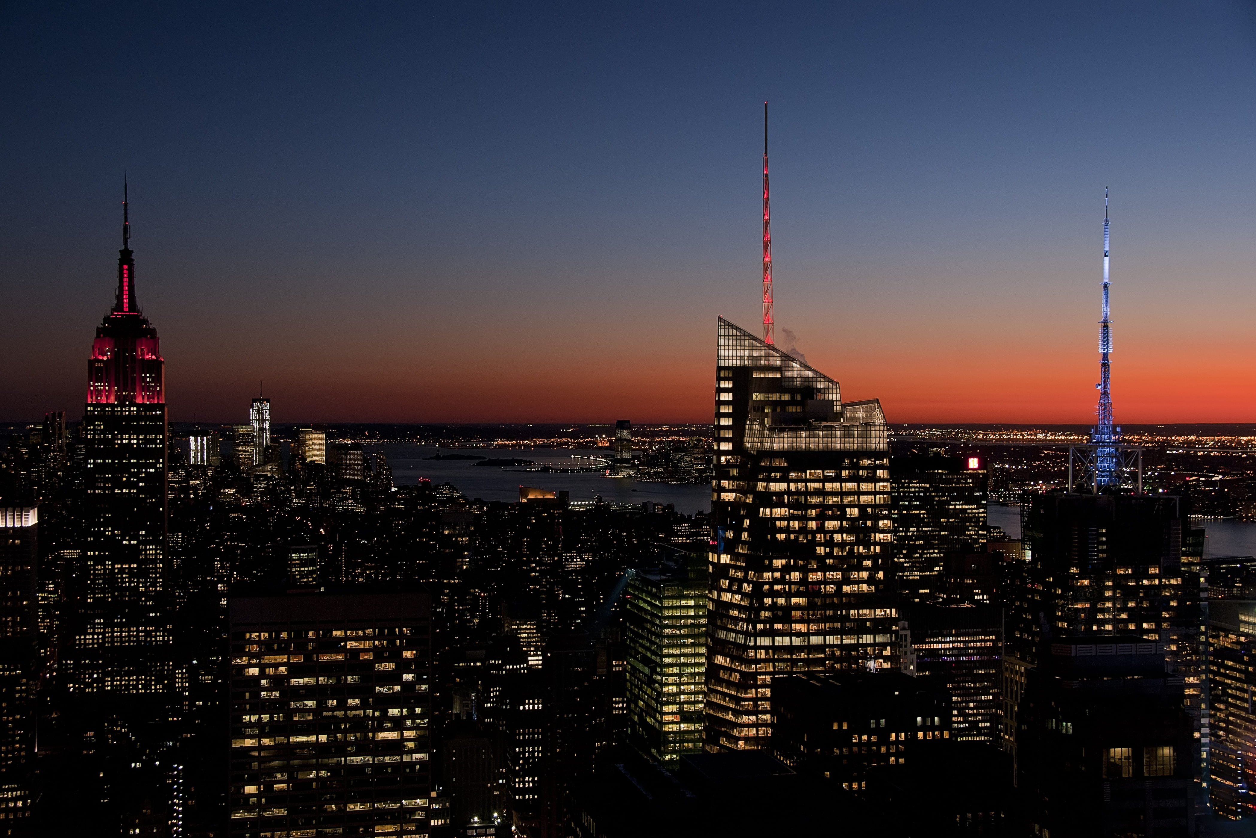 buildings, illuminated, travel, nature, office building exterior, sky, travel destinations, modern, skyscraper, building, birdseye, 4K, no people, photo, HD Wallpaper