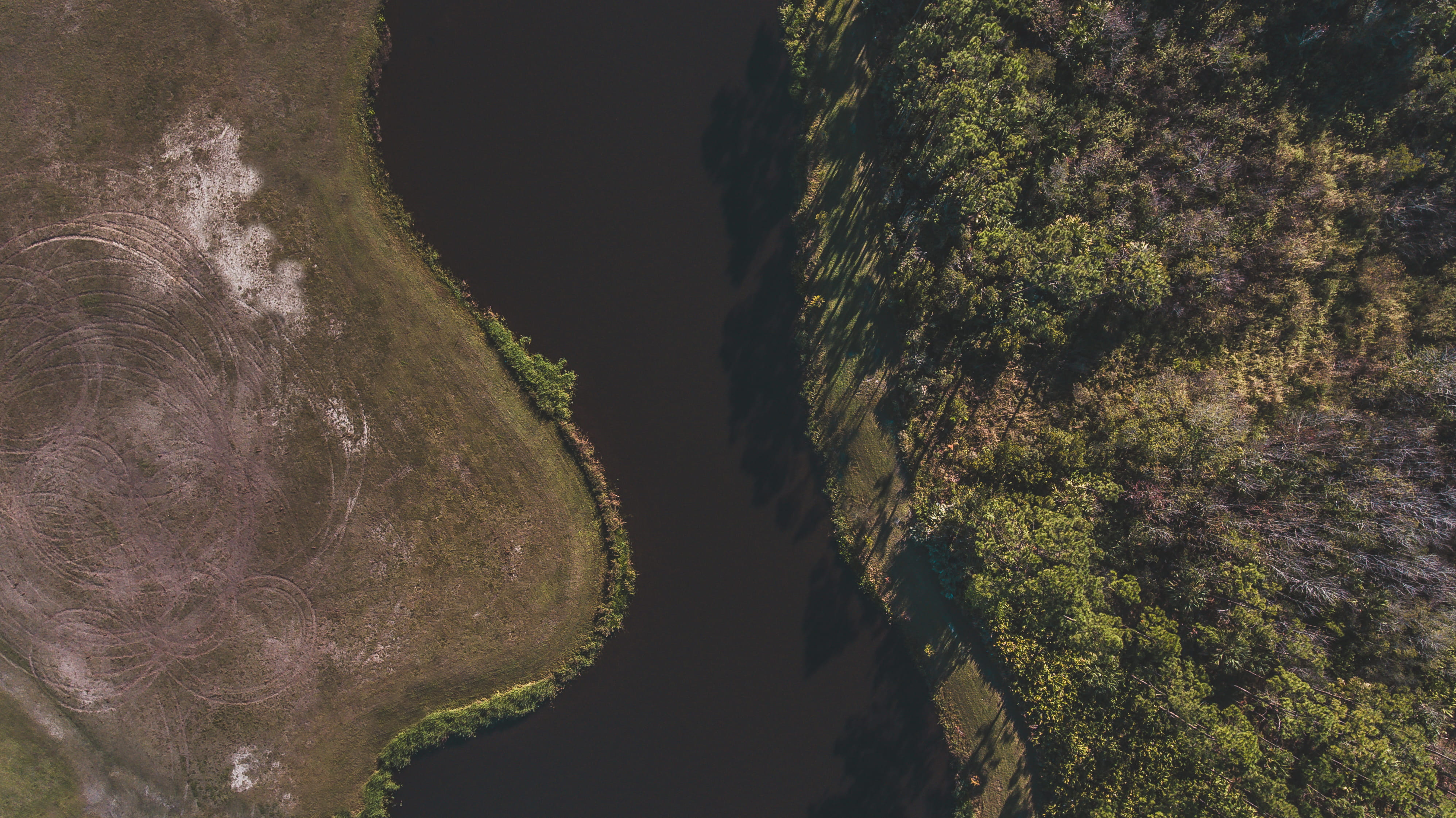 winter, beauty in nature, birdseye, no people, water, green color, 4K, plant, landscape, pattern, tree, aerial, drone, non-urban scene, day, flowing water, HD Wallpaper