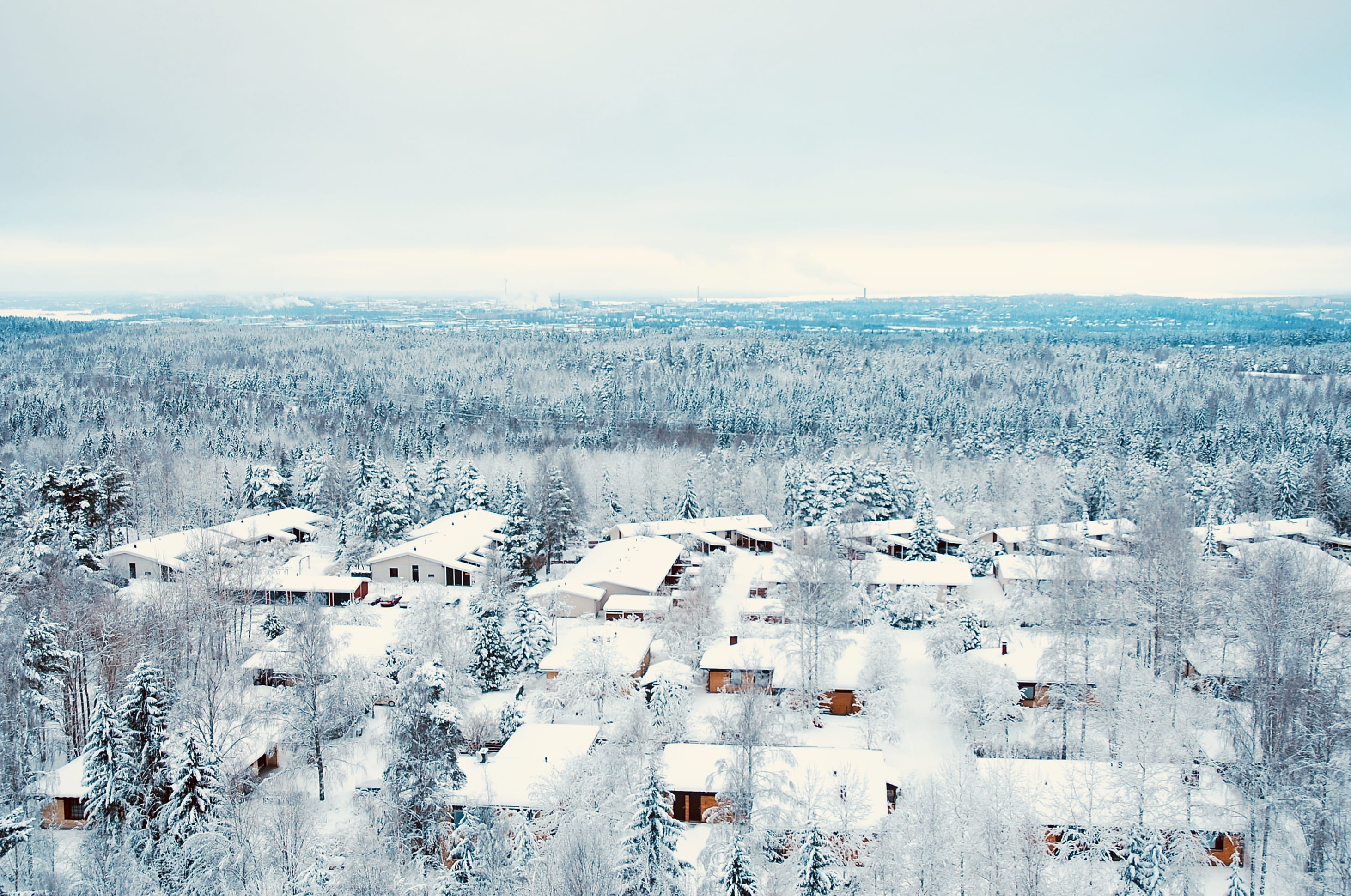 aerial, building, snowcapped mountain, landscape, photography, snow, covered, no people, village, view, sky, cold temperature, daytime, winter, roof, houses, HD Wallpaper
