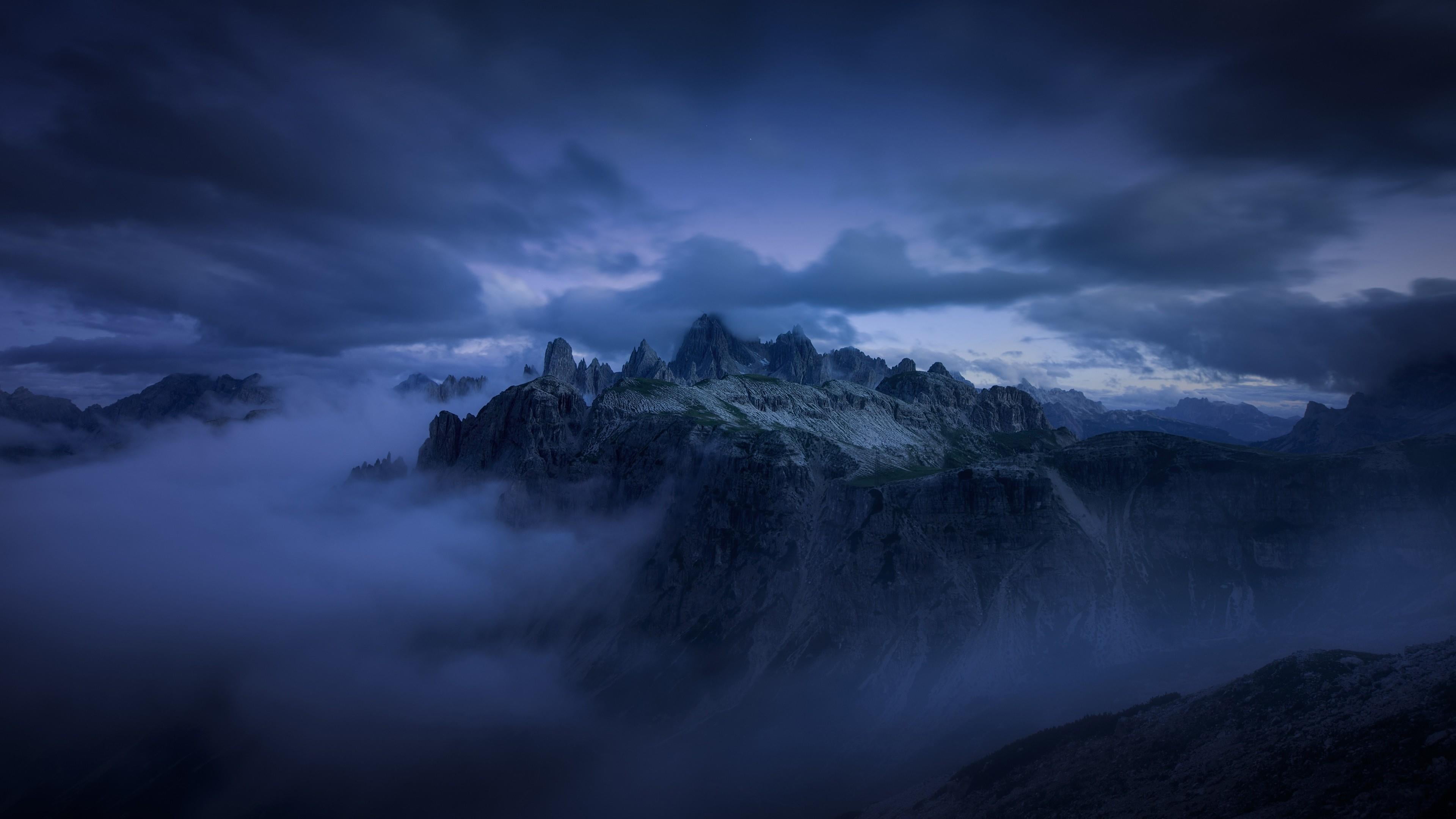 evening, tranquil scene, solid, twilight, atmospheric mood, peaks, scenics - nature, 4K, dramatic sky, nature, tranquility, beauty in nature, rock, night, HD Wallpaper