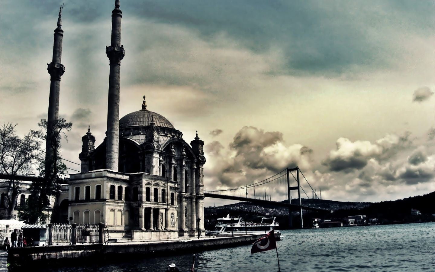 Ortaköy Mosque, tourism, Turkey, golden, belief, nature, building exterior, spirituality, transportation, clouds, building, bridge, outdoors, HDR, built structure, HD Wallpaper