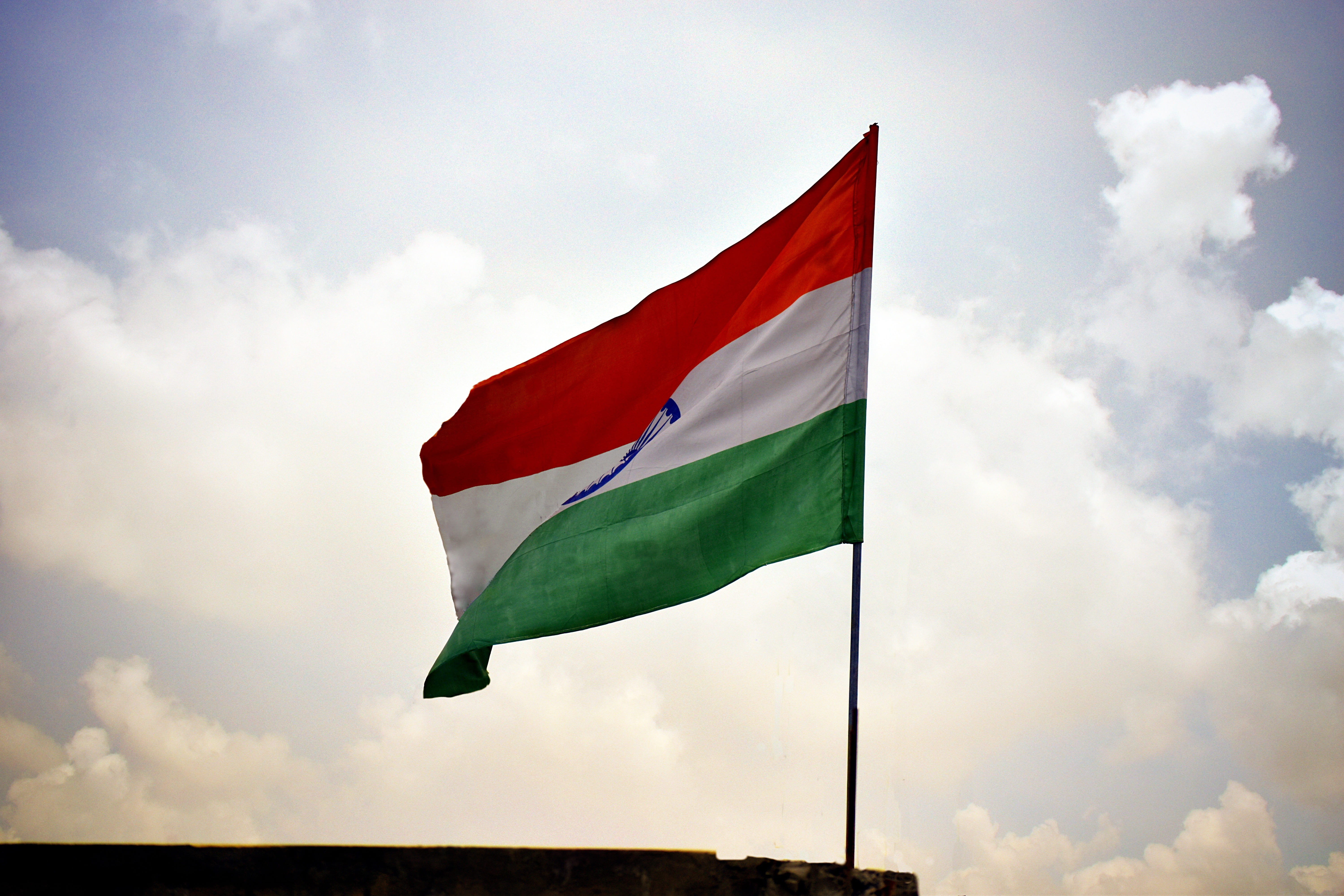 nature, environment, striped, day, waving, emotion, national icon, cloud - sky, multi colored, red, low angle view, india, no people, flag, sky, pole, outdoors, HD Wallpaper