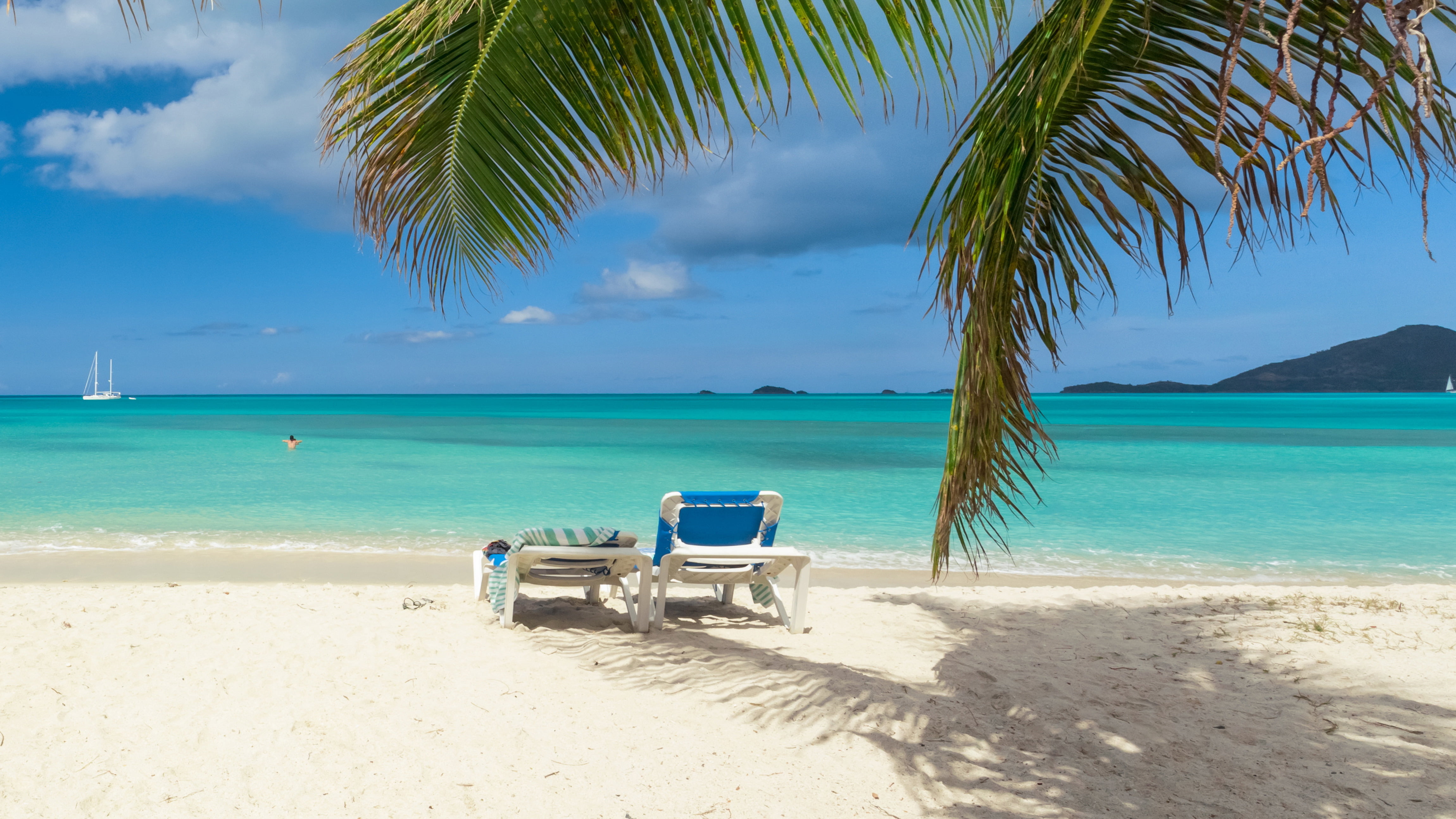 tropical, beach, scenics, tourist Resort, lagoon, sea, tranquility, no People, nature, beauty In Nature, sand, scenics - nature, chair, paradise, blue, HD Wallpaper