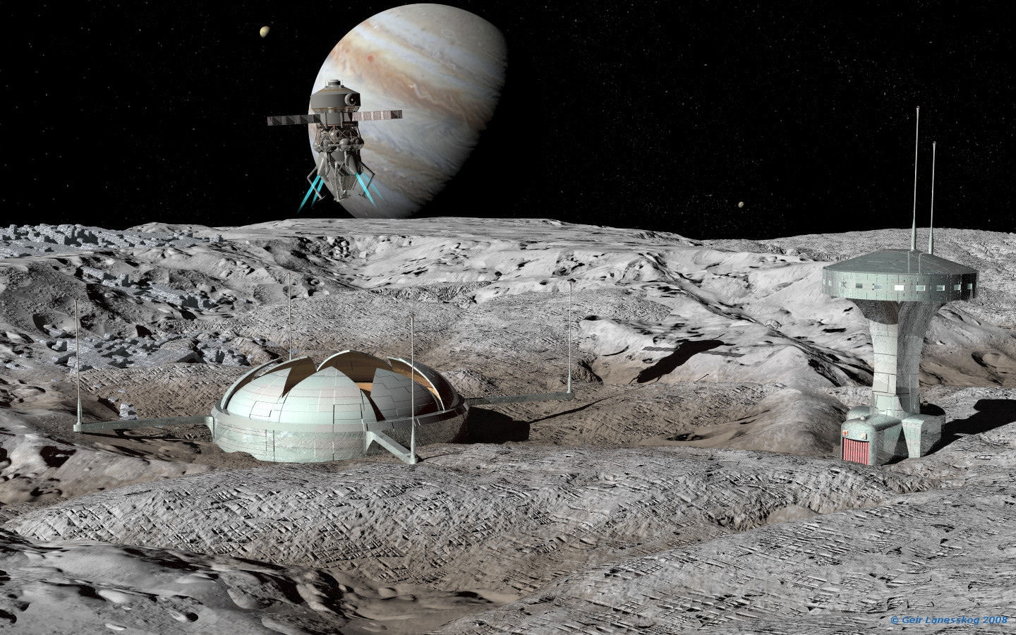 space, hd, base, spaceship, 720P, gas, moon, buildings, Moons, giant, gas giant, art, HD Wallpaper