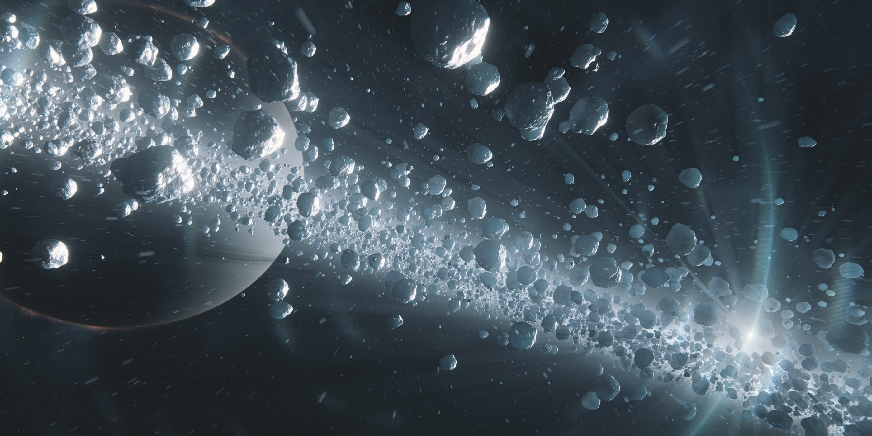 2K, space asteroid lens flare gas giant science fiction digital art universe, HD Wallpaper