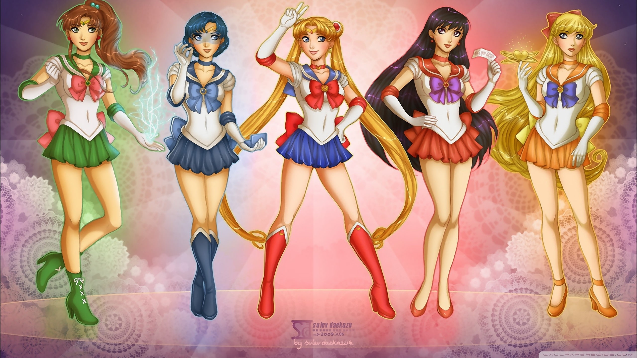 art, jupiter, moon, sailor, Sailor Venus, uniforms, bishoujo, mercury, 2K, hd, se, anime, mars, venus, Sailor Moon, HD Wallpaper
