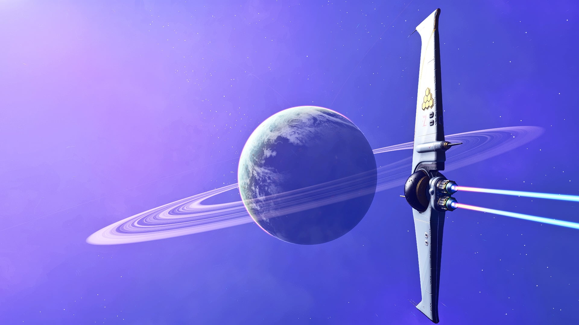 astronomy, orbiting, nature, saturn, futuristic, connection, digital composite, science, planet - space, space exploration, No Mans Sky, blue, 1080P, spaceship, HD Wallpaper