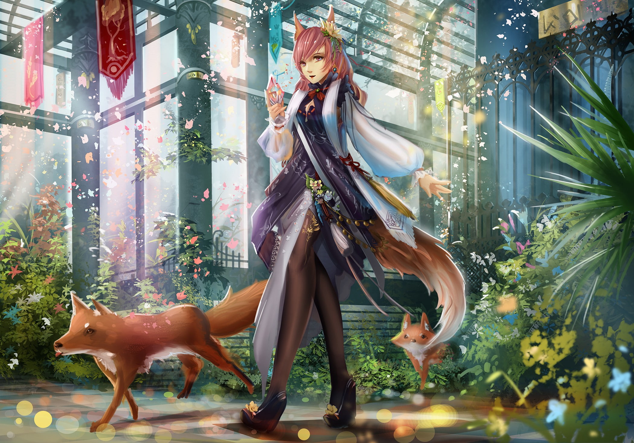 original characters, fox girl, fox, anime, 1080P, anime girls, HD Wallpaper