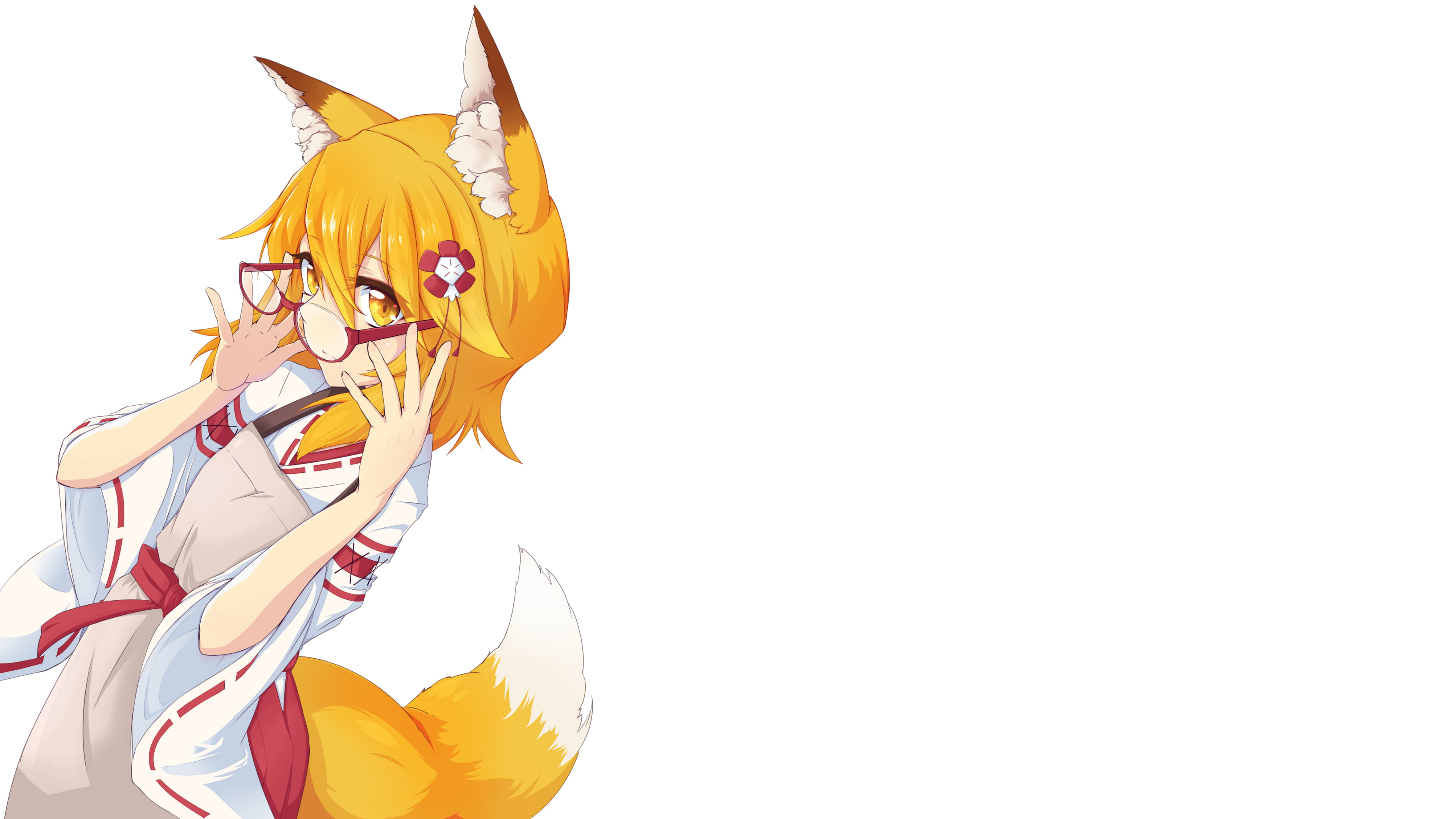 Animal Ears, Blonde, Glasses, 4K, Tail, Girl, Anime, The Helpful Fox Senko-San, HD Wallpaper